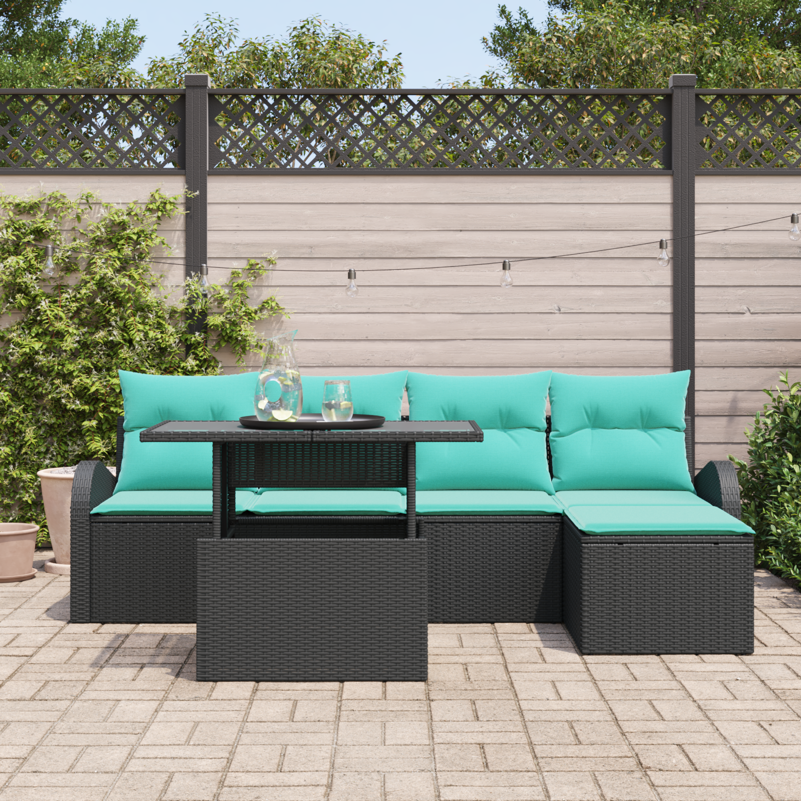 6 Piece Garden Sofa Set with Cushions Grey Poly Rattan vidaXL - Picture 6 of 39