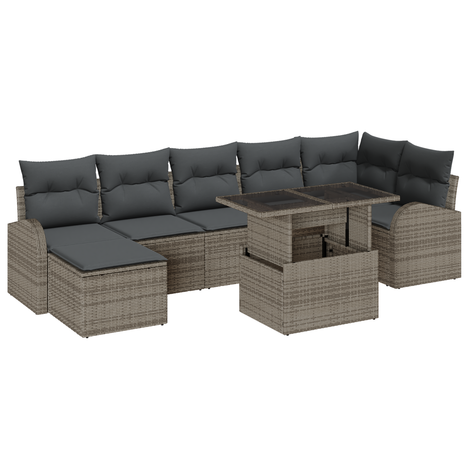 Thumbnail - vidaXL 8-teiliges Garten-Sofa-Set mit Kissen in Grau, Poly Rattan