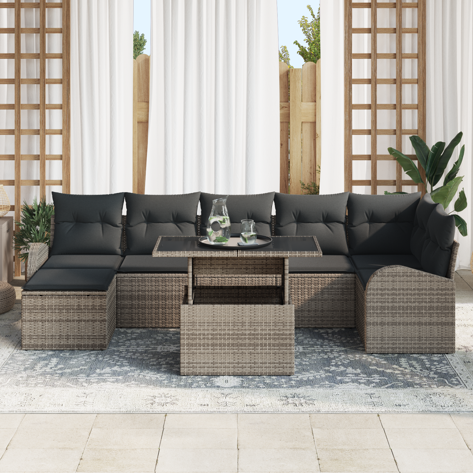 Thumbnail - vidaXL 8-teiliges Garten-Sofa-Set mit Kissen in Grau, Poly Rattan