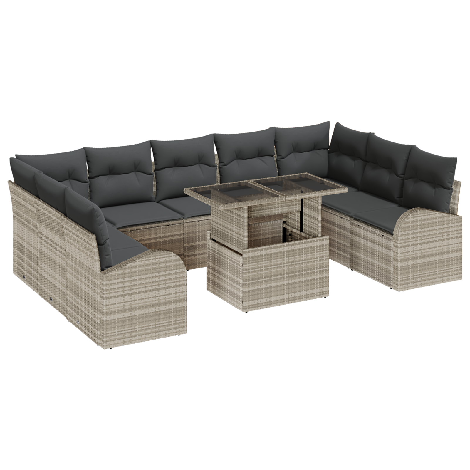 10 dalių sodininko sofa su pagalvėlėmis šviesiai pilka poli ratanas. - Image 2