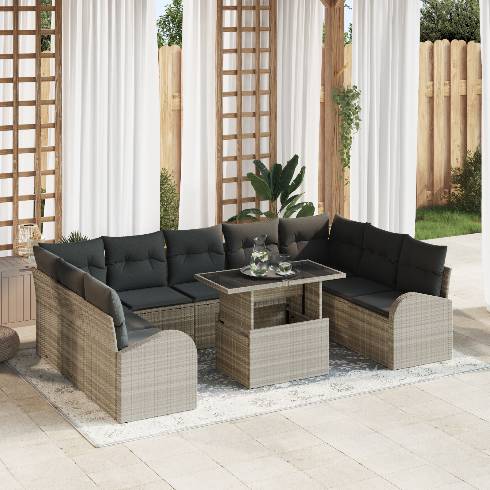 10 dalių sodininko sofa su pagalvėlėmis šviesiai pilka poli ratanas.