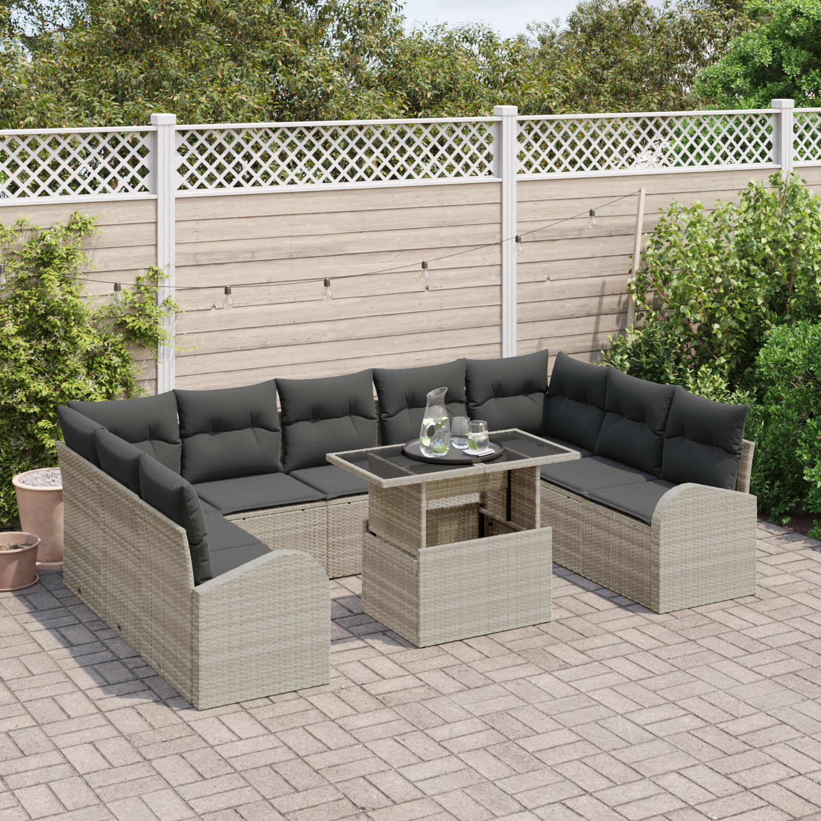 10 dalių sodininko sofa su pagalvėlėmis šviesiai pilka poli ratanas. - Image 3