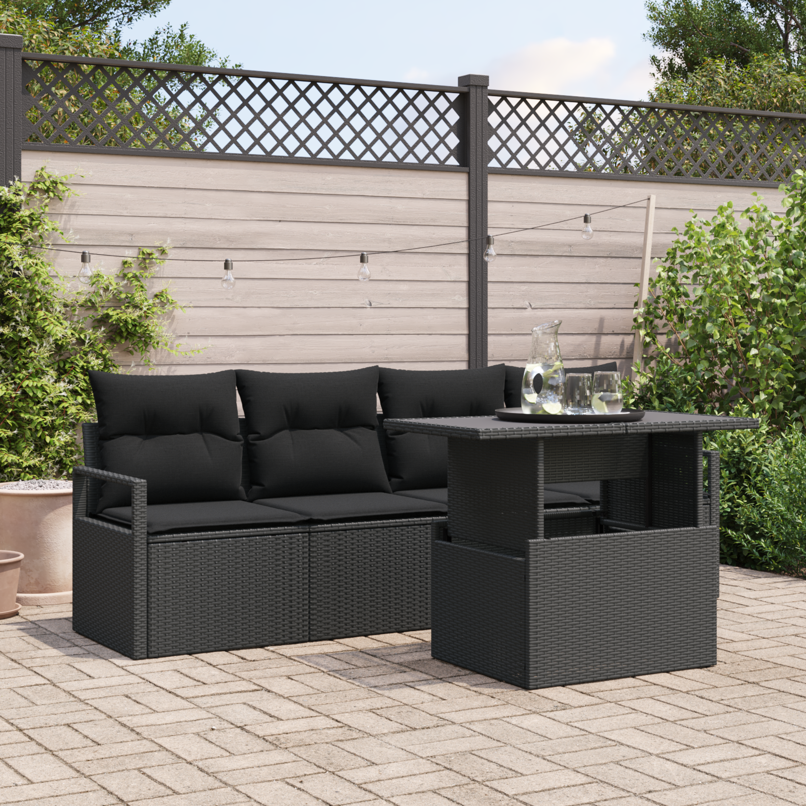 5 dalių Sodo Sofa Rinkinys su Pagalvėlėmis Juodas Poli Ratanas