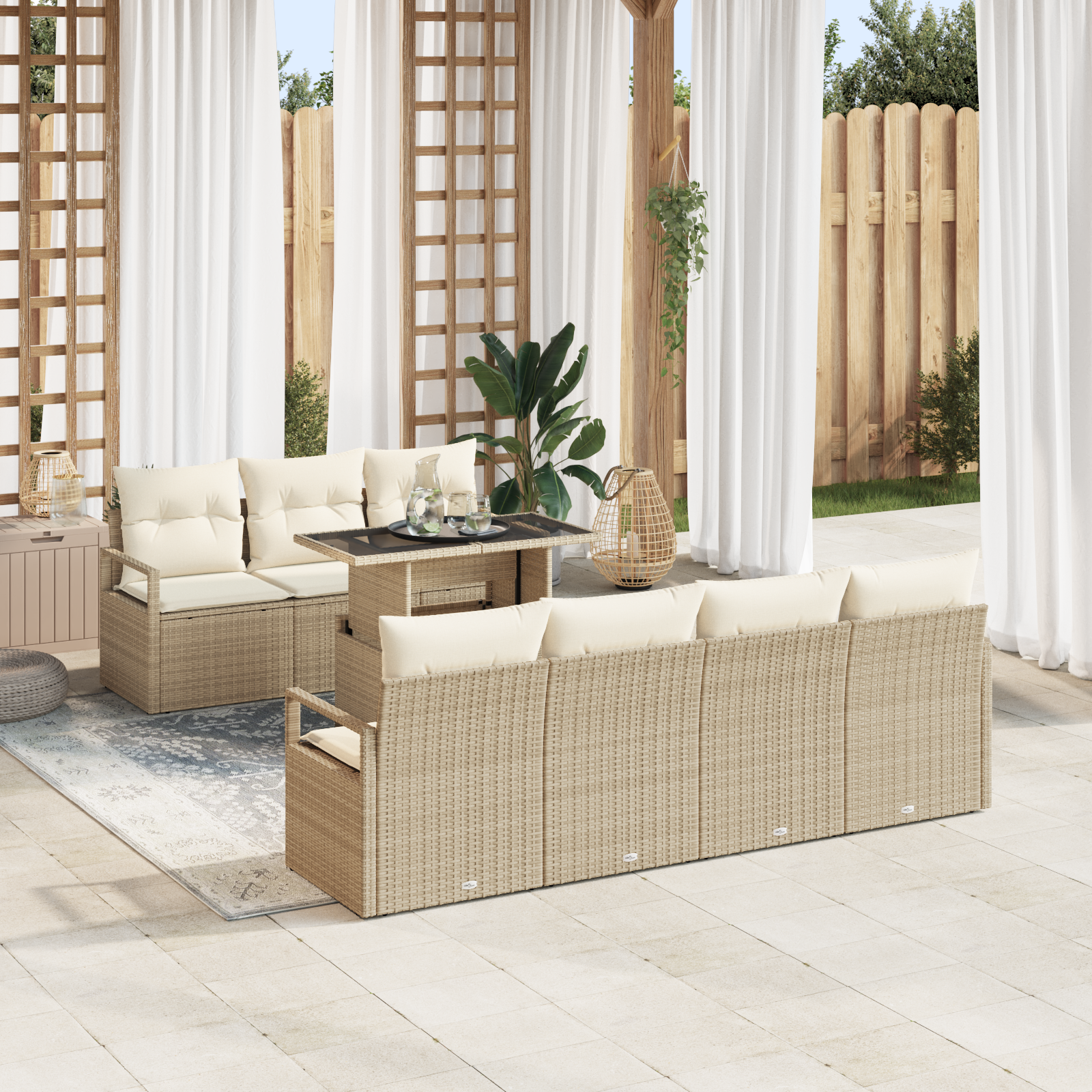 Thumbnail - vidaXL 8-teiliges Gartensofa-Set mit Kissen in Beige aus Poly Rattan