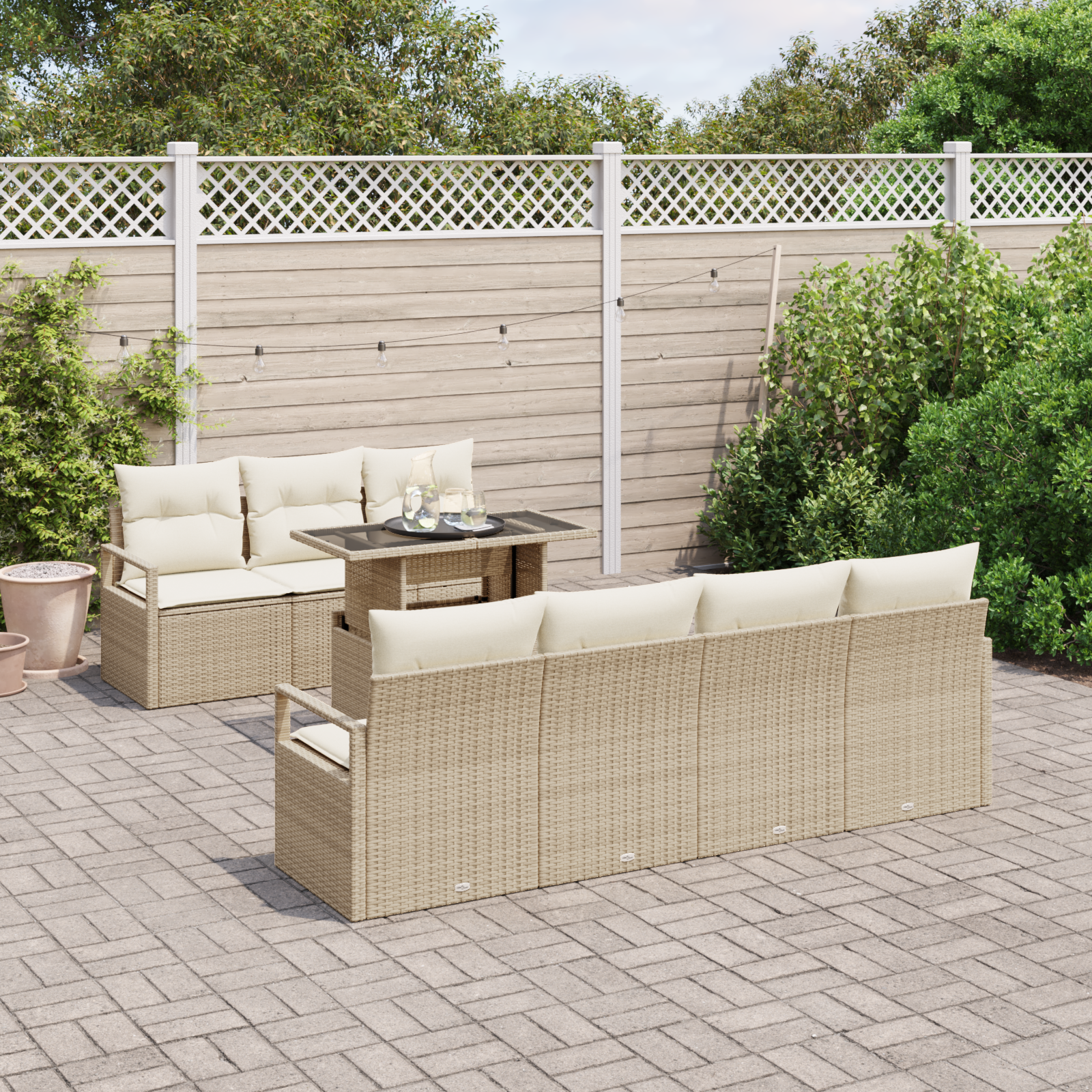 Thumbnail - vidaXL 8-teiliges Gartensofa-Set mit Kissen in Beige aus Poly Rattan