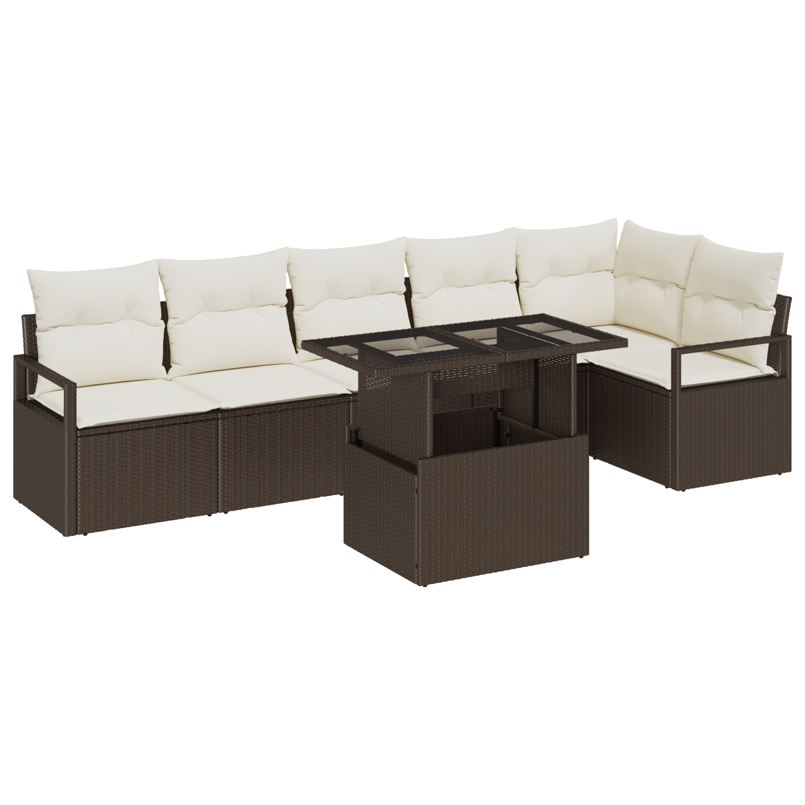 Thumbnail - vidaXL 7-teilige Garten-Sofagarnitur mit Kissen in Braun aus Poly-Rattan
