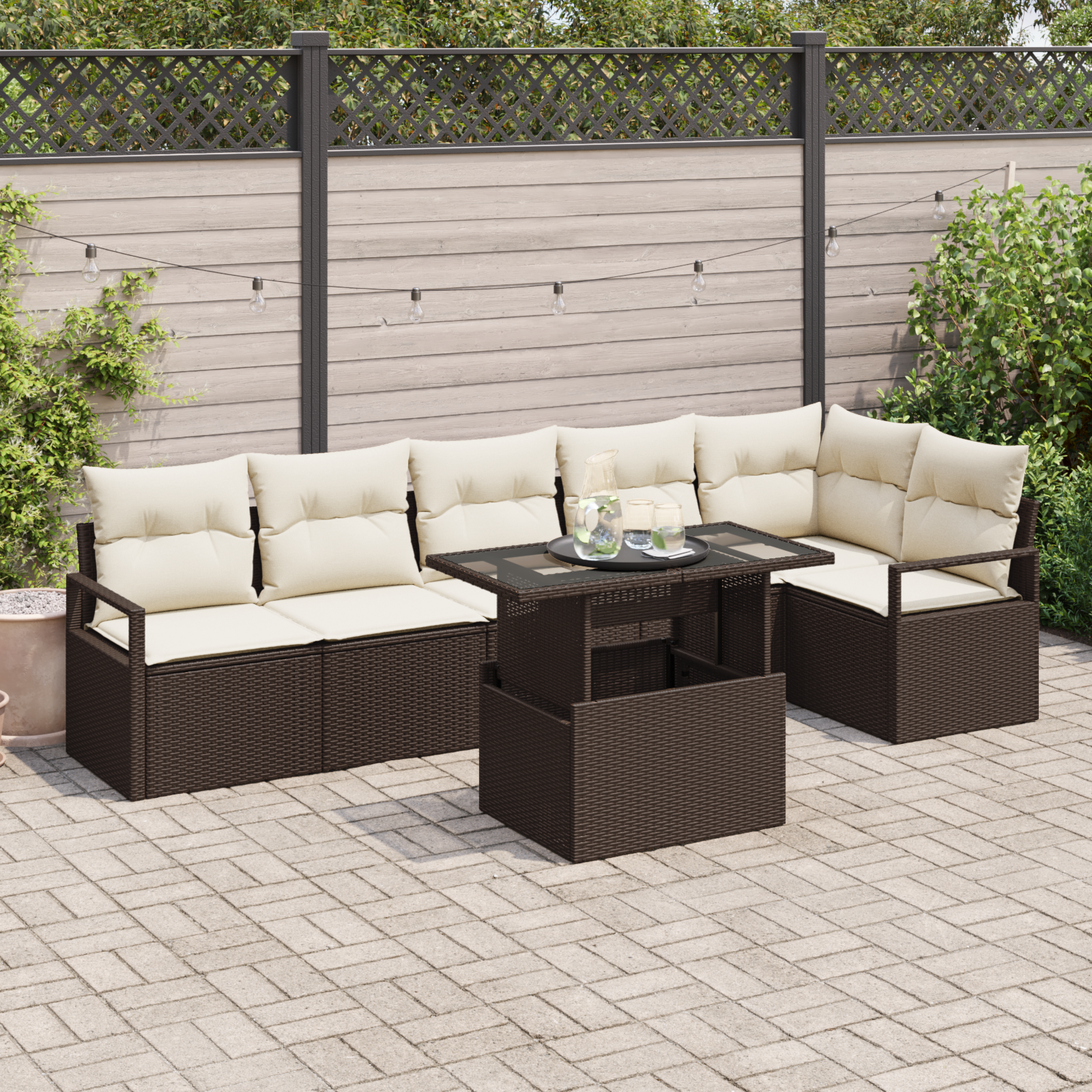 Thumbnail - vidaXL 7-teilige Garten-Sofagarnitur mit Kissen in Braun aus Poly-Rattan