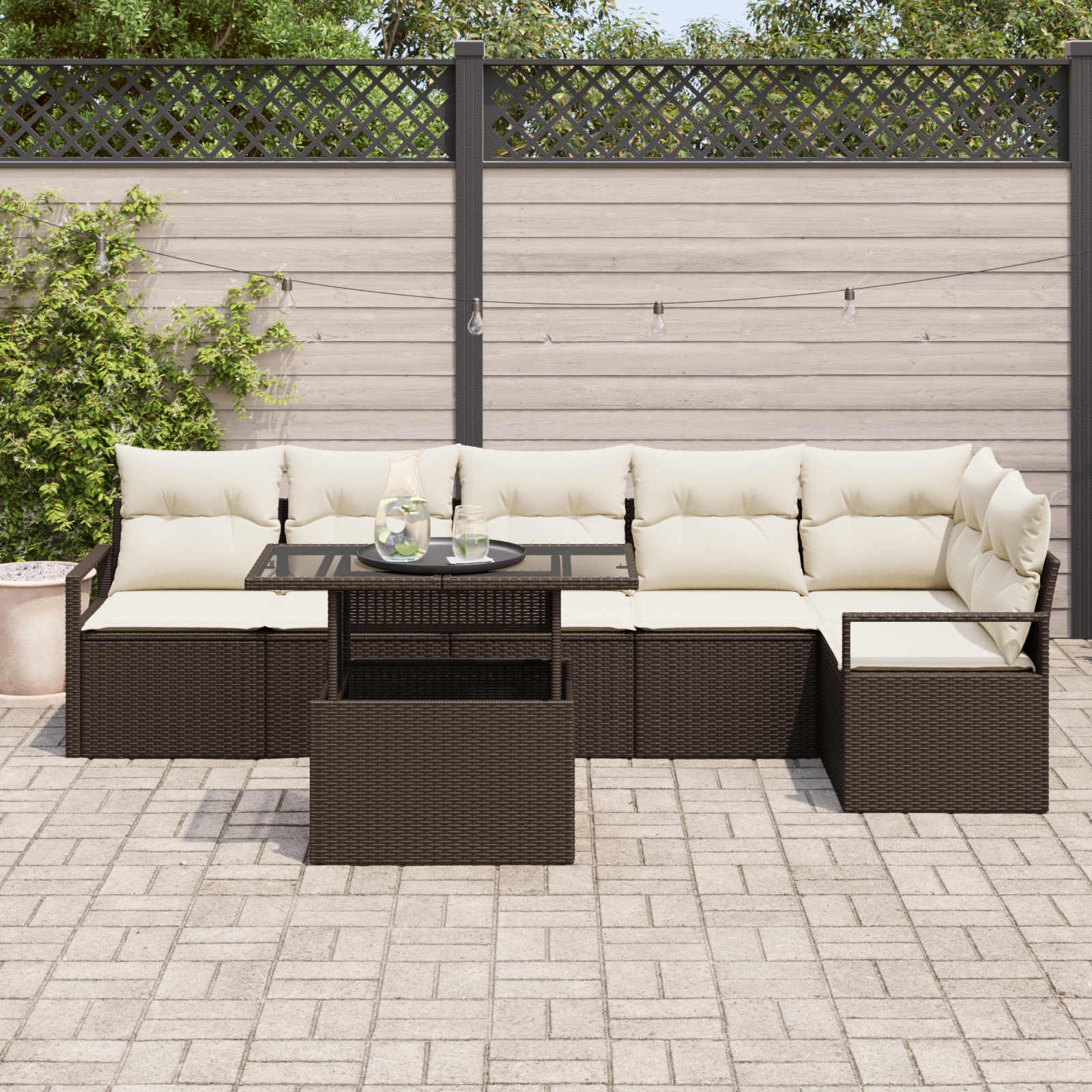 Thumbnail - vidaXL 7-teilige Garten-Sofagarnitur mit Kissen in Braun aus Poly-Rattan