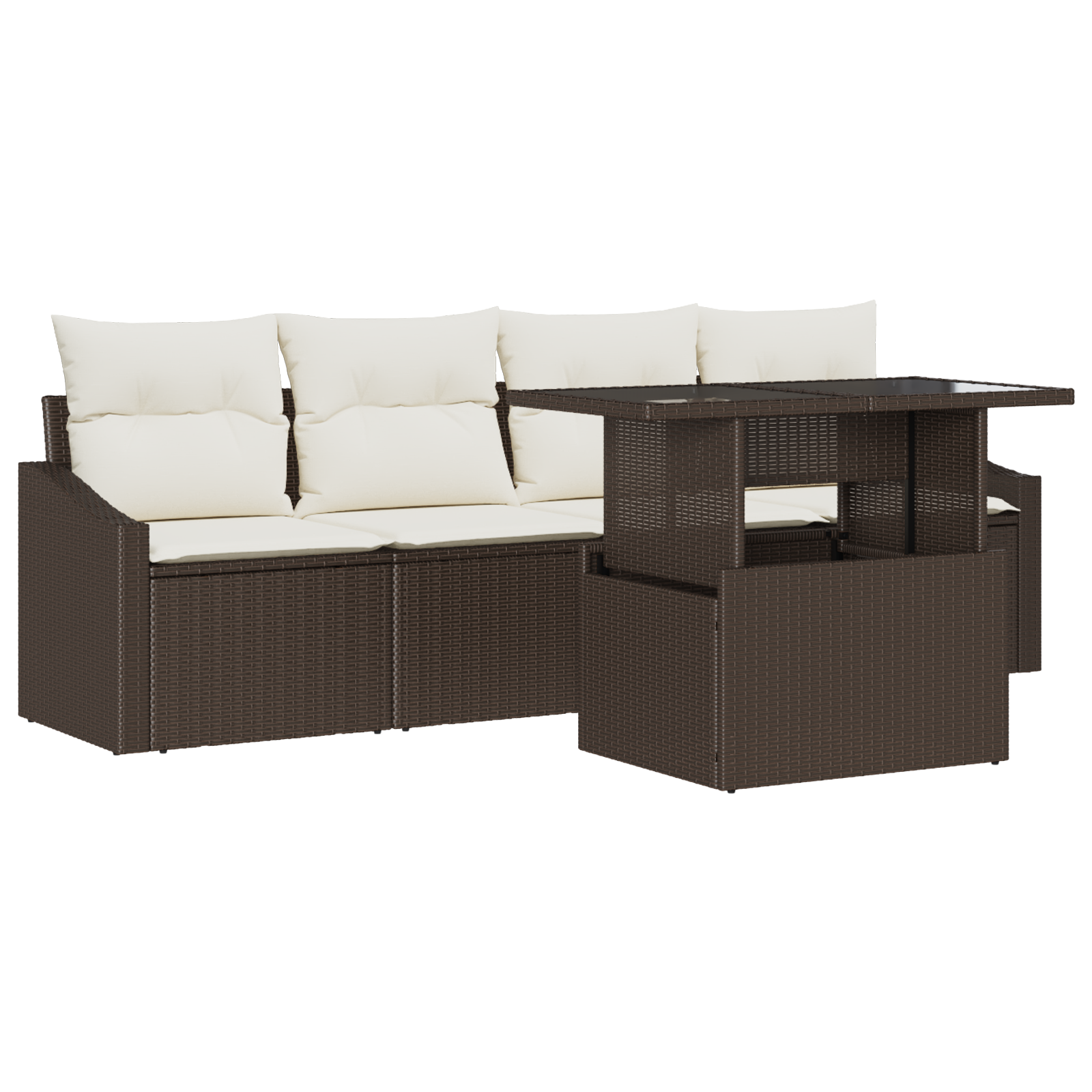 5 Dalių Sodo Sofa Komplektas su Pagalvėlėmis Rudas Poli Ratanas - Image 2
