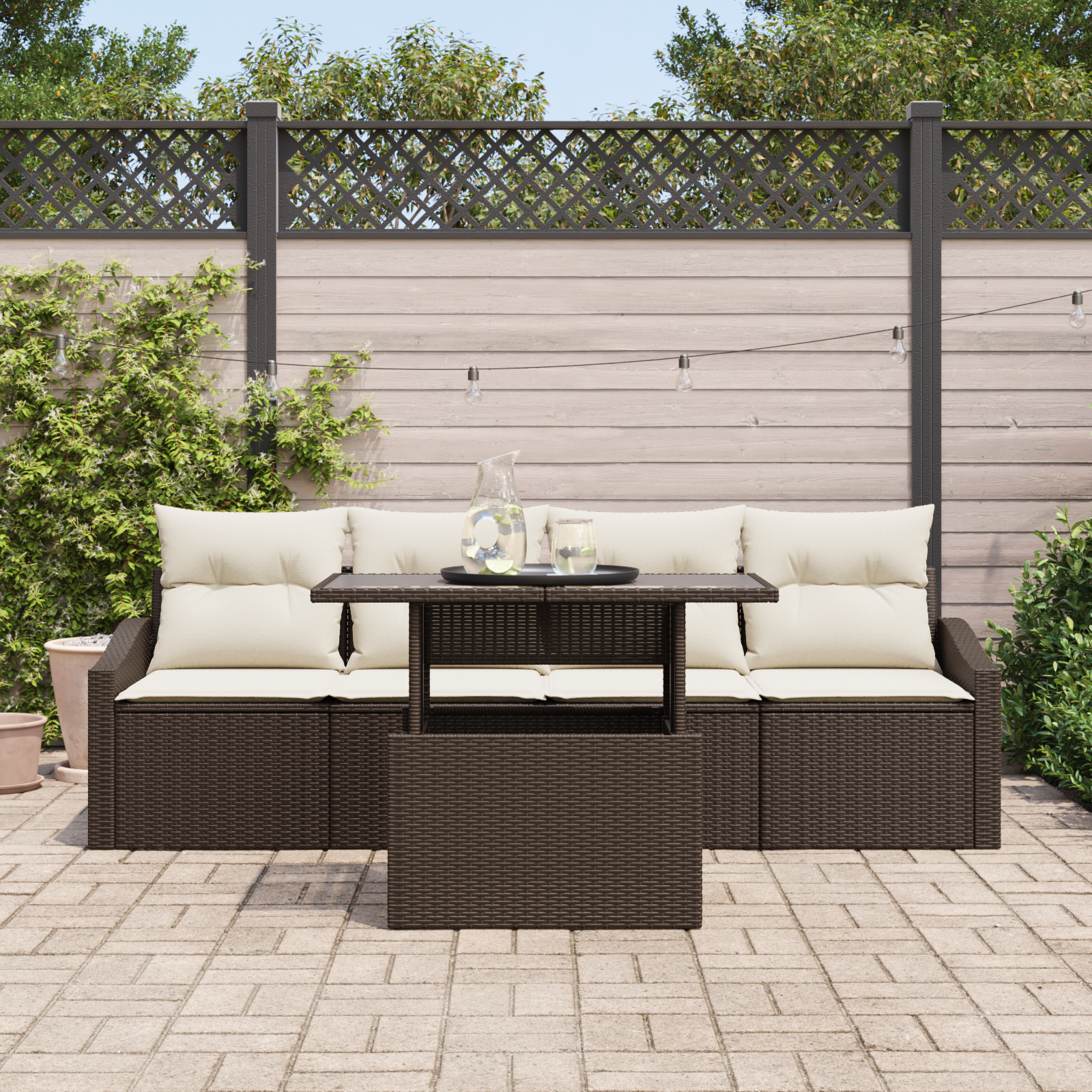 5 Dalių Sodo Sofa Komplektas su Pagalvėlėmis Rudas Poli Ratanas - Image 3