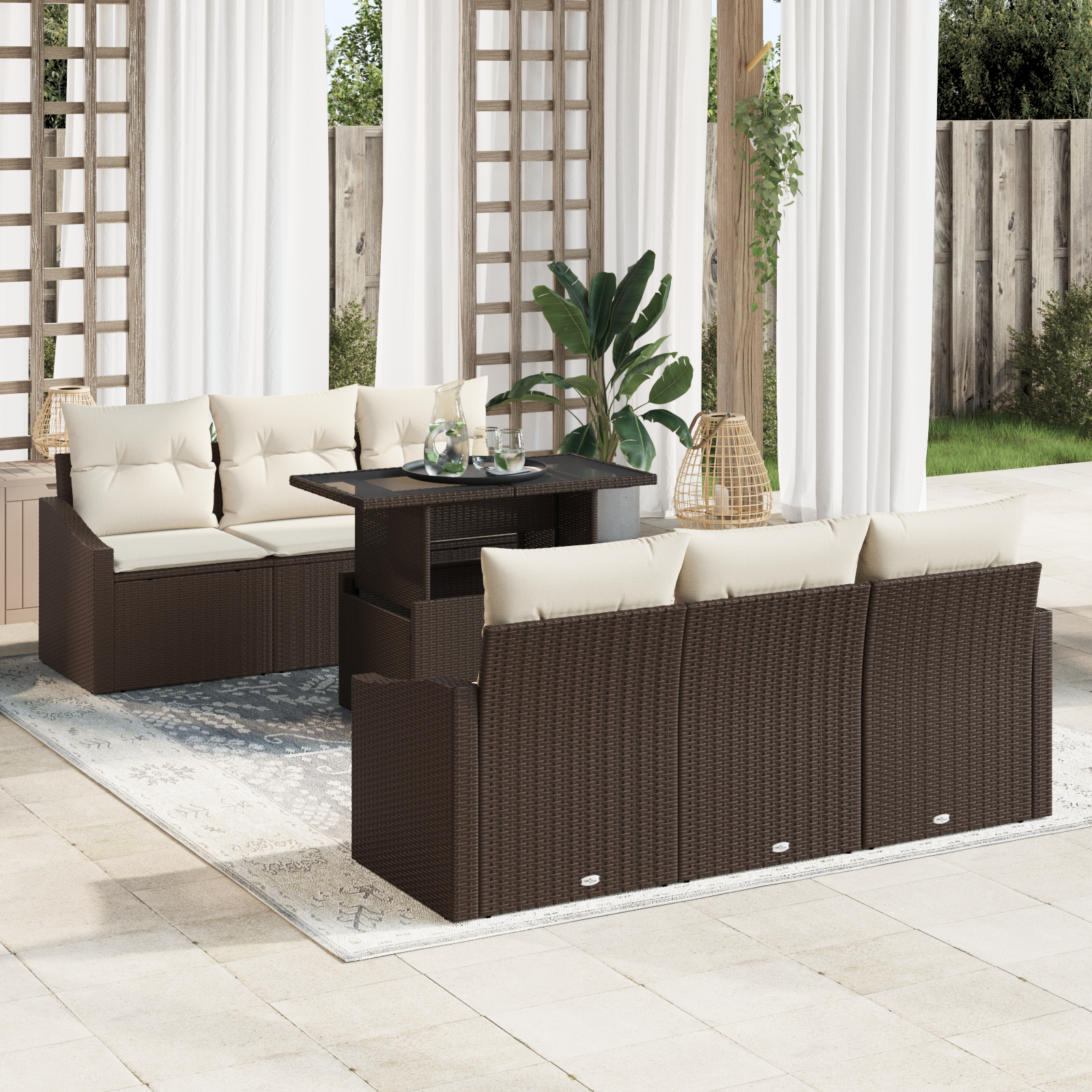 7 dalių sodo sofa rinkinys su pagalvėlėmis ruda poli ratanas