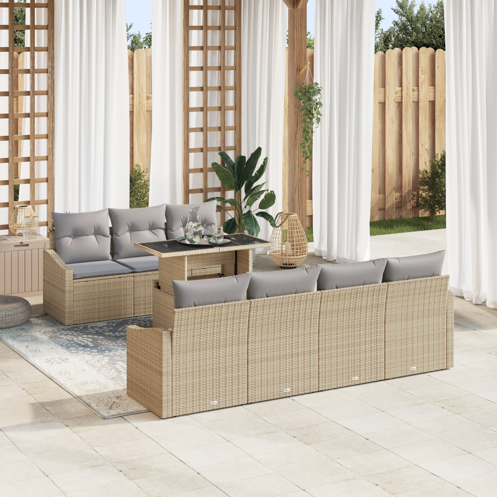Conjunto de Sofás para Jardim com Almofadas Bege Poly Rattan Conjunto de Sofás para Jardim com Almofadas Bege Poly Rattan