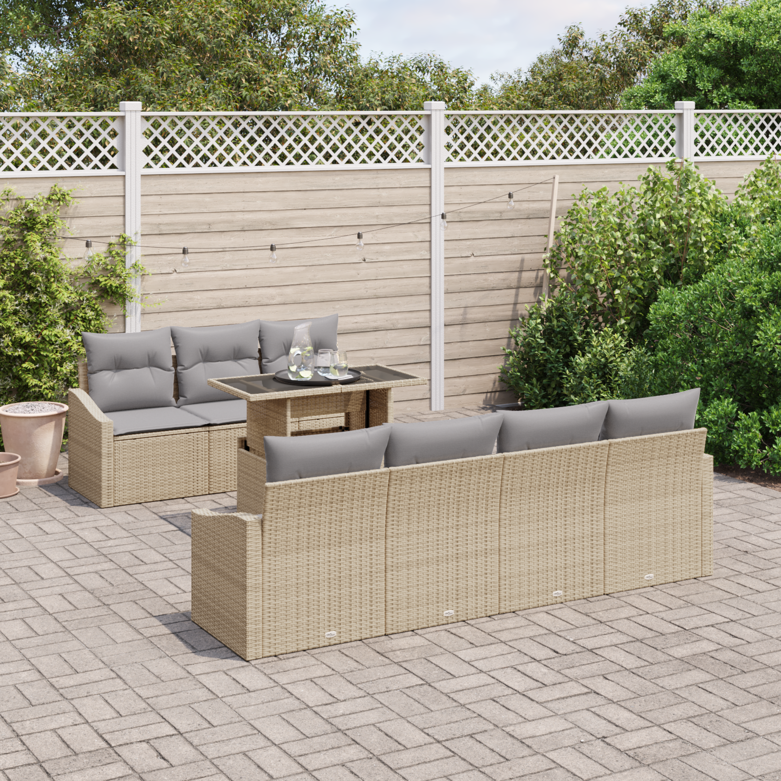 Conjunto de Sofás para Jardim com Almofadas Bege Poly Rattan