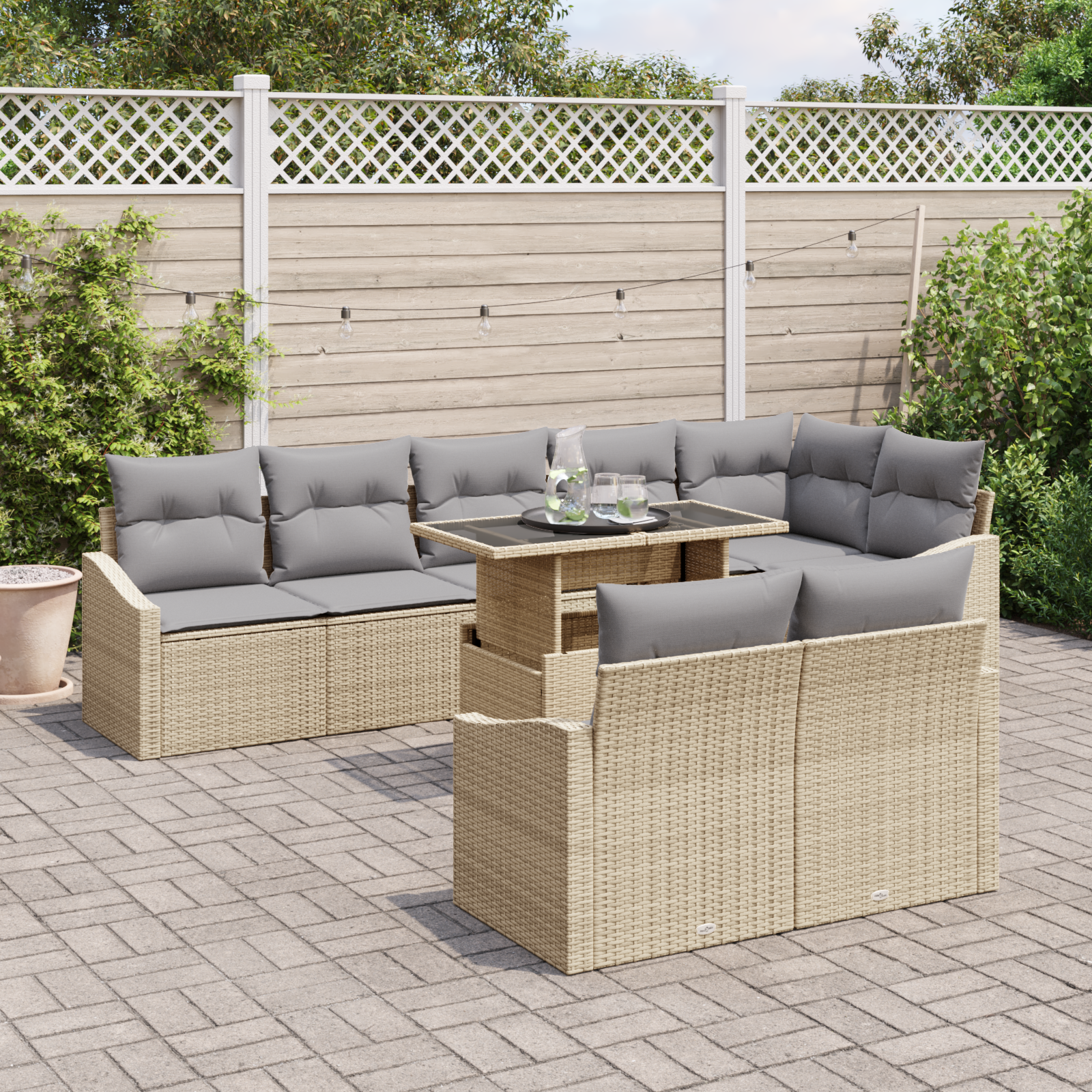 Tuin Sofa Set met kussen met opslag 9 pcs beige en lichtgrijs - Afbeelding 3