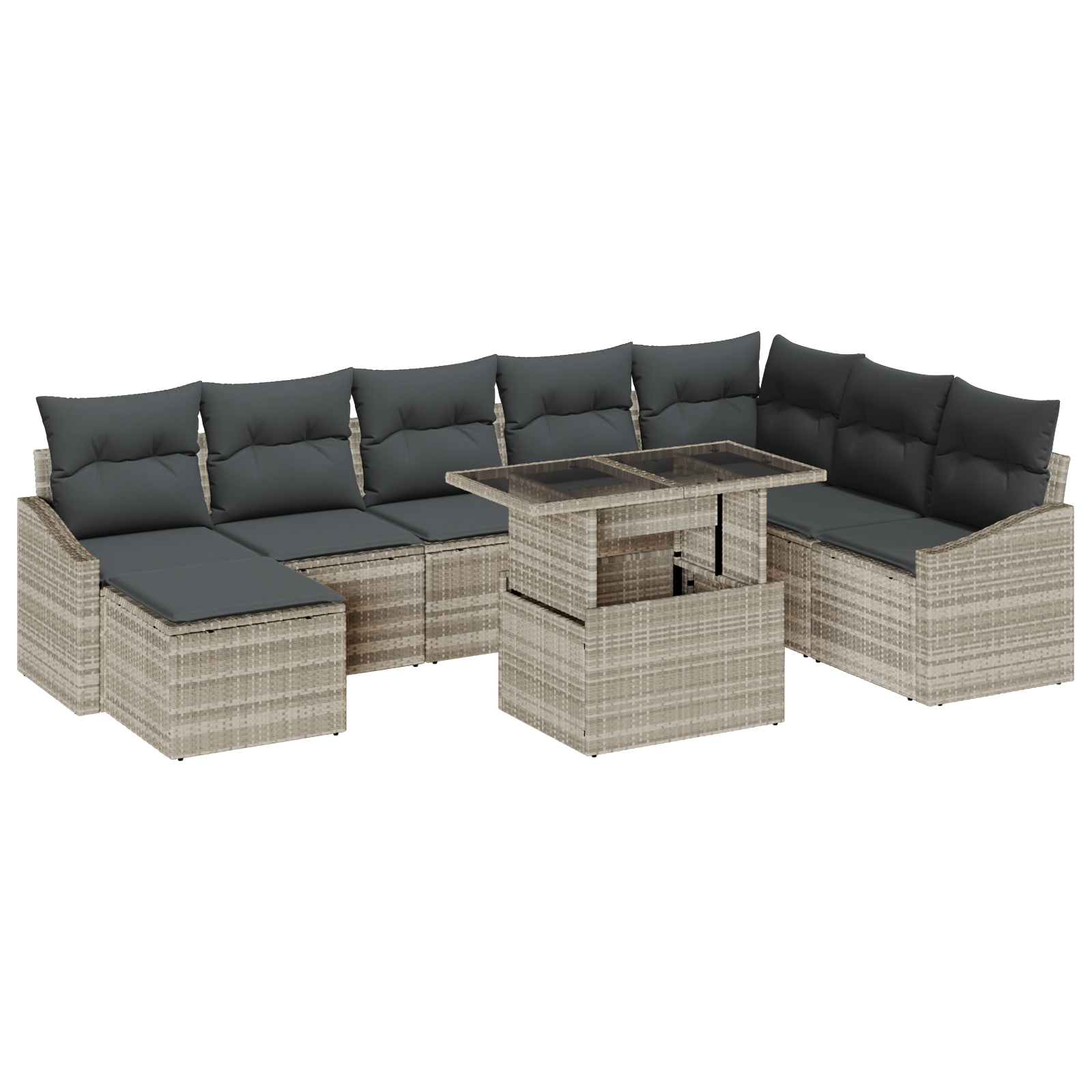 Thumbnail - vidaXL 9-teiliges Garten-Sofa-Set mit Kissen in Hellgrau aus Poly Rattan