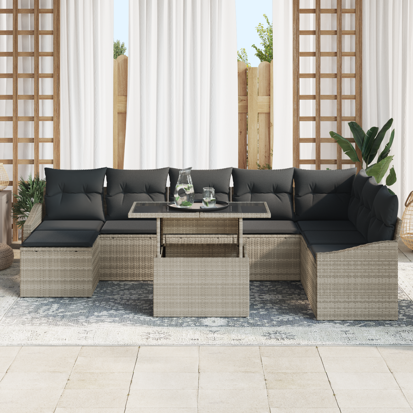 Thumbnail - vidaXL 9-teiliges Garten-Sofa-Set mit Kissen in Hellgrau aus Poly Rattan