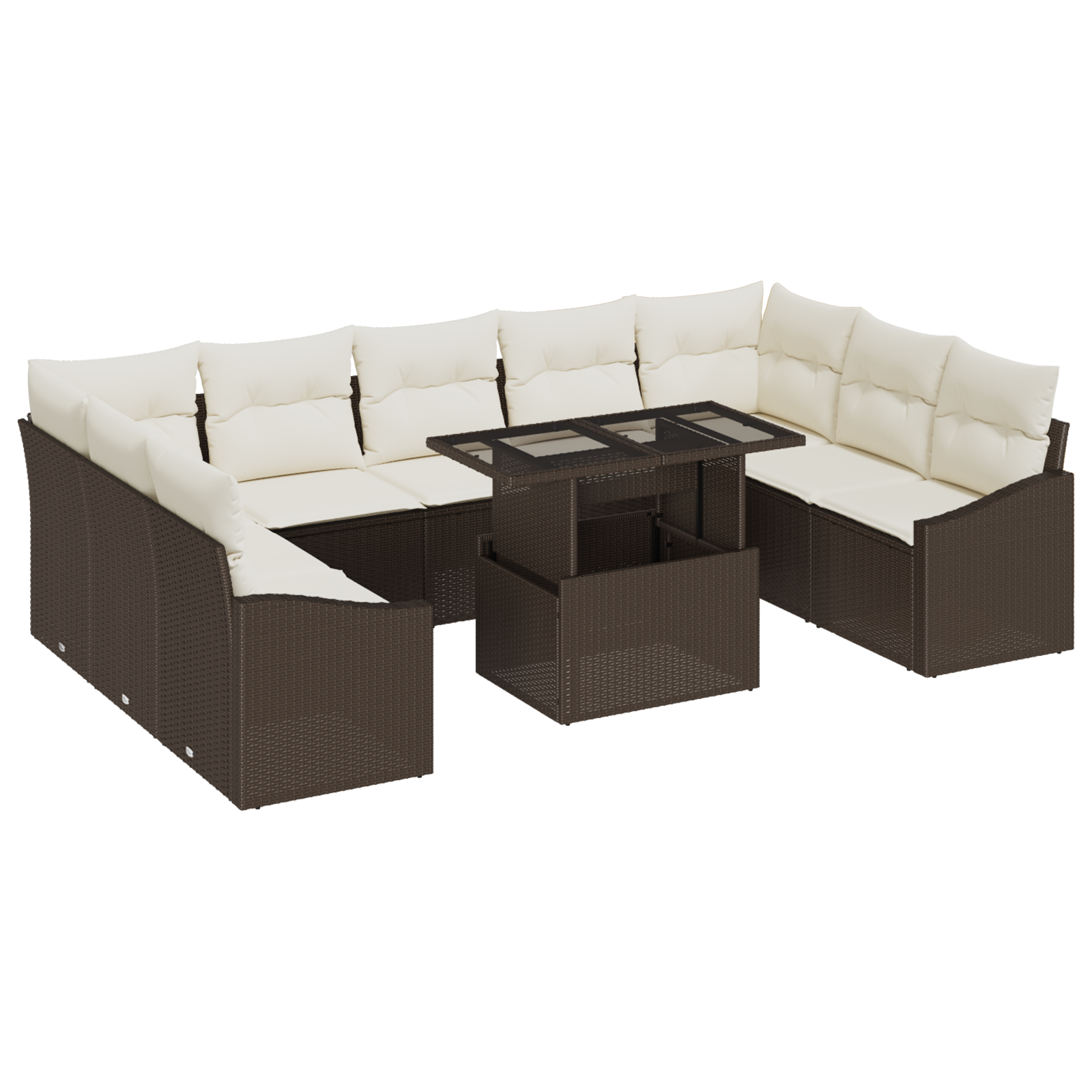 10 dalių sodo sofa komplektas su pagalvėlėmis ruda poli ratanas - Image 2