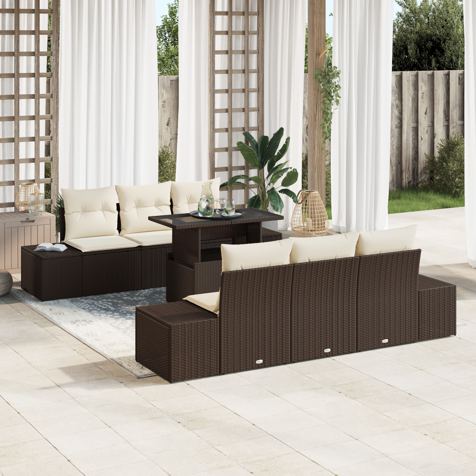 7 elementų sodo sofa rinkinys su pagalvėmis ruda poli ratanas