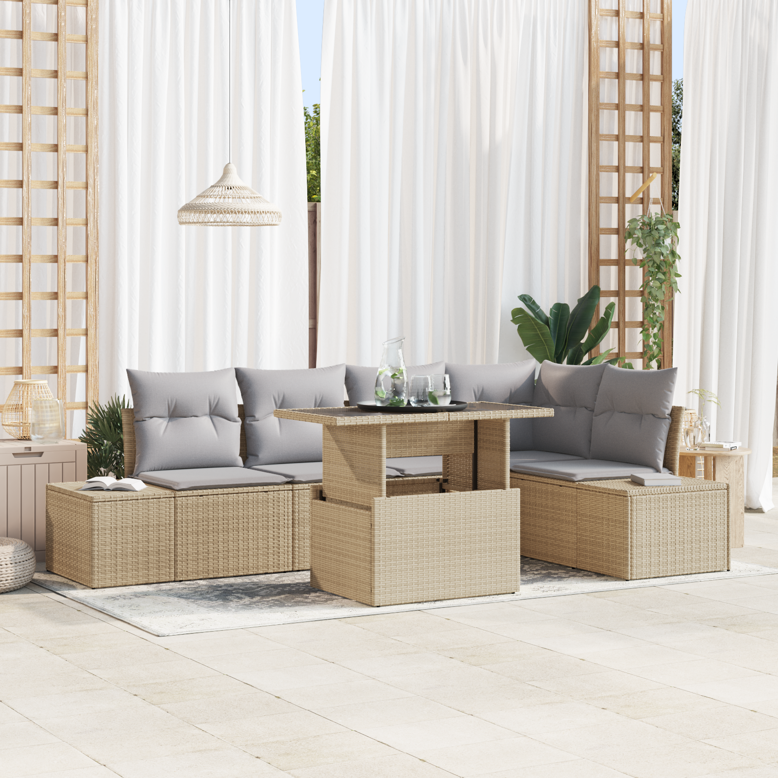 Thumbnail - vidaXL 6-teiliges Garten-Sofa-Set mit Kissen in Beige aus Poly-Rattan