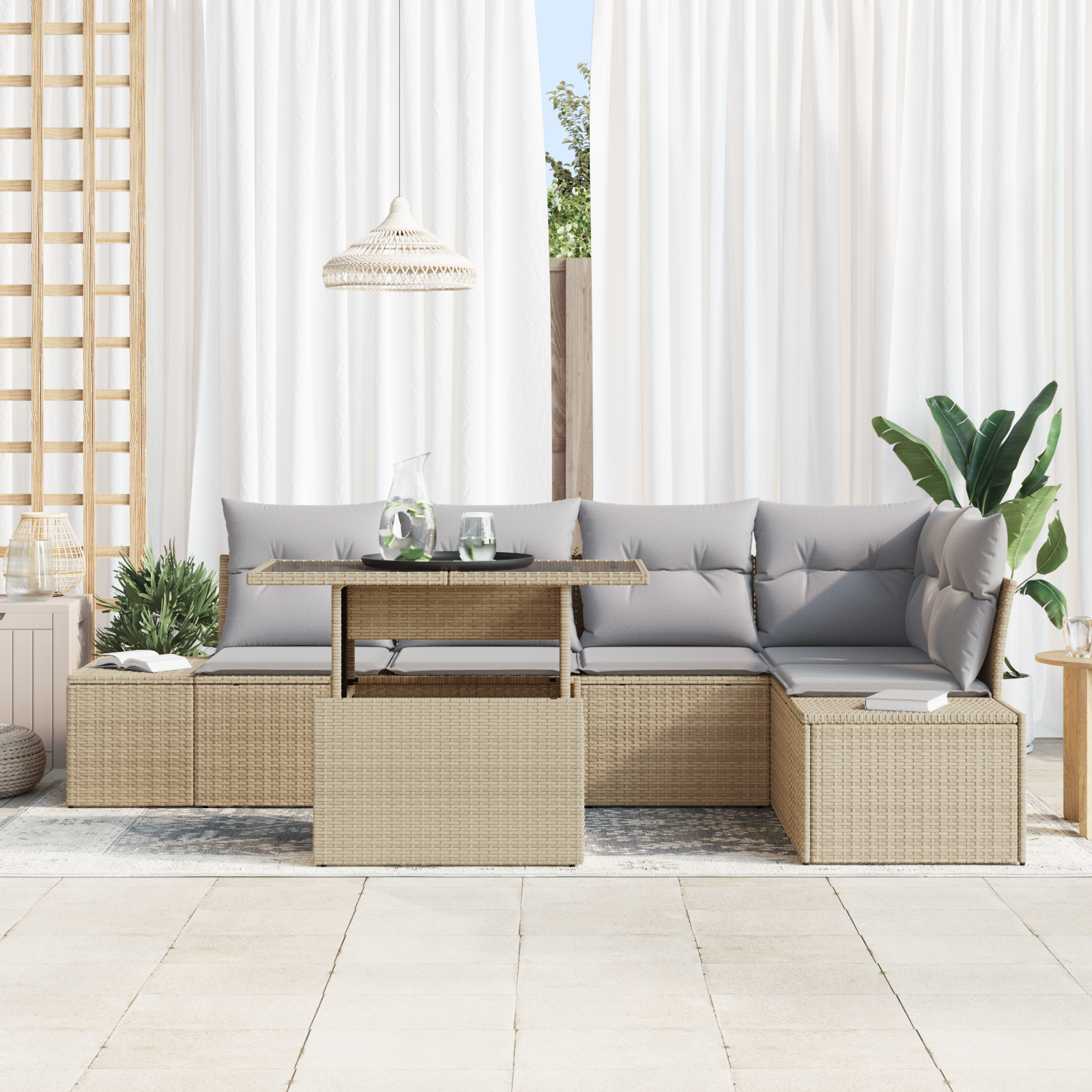 Thumbnail - vidaXL 6-teiliges Garten-Sofa-Set mit Kissen in Beige aus Poly-Rattan