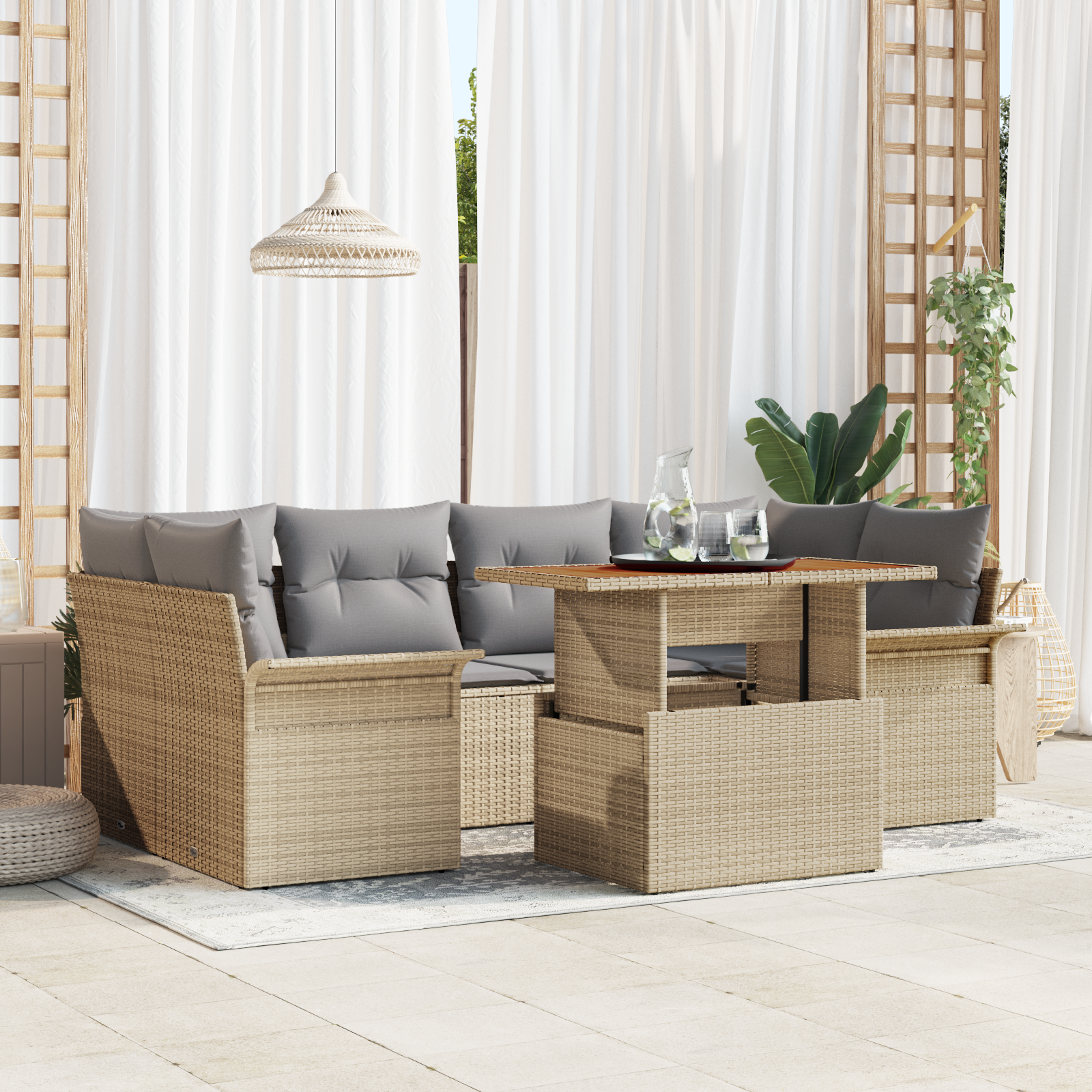 Thumbnail - vidaXL 7-teiliges Garten Sofa Set mit Kissen Beige Poly-Rattan Akazie