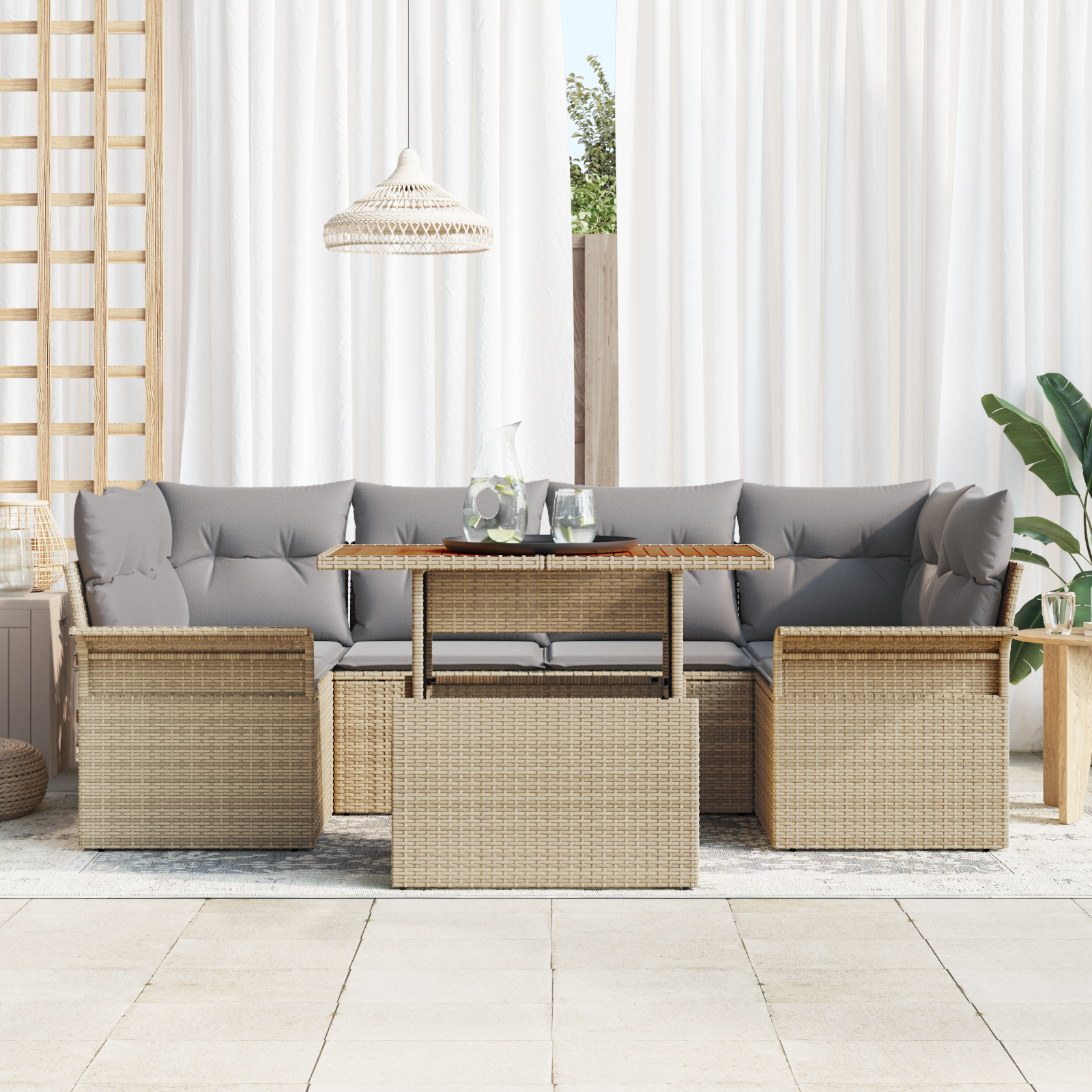 Thumbnail - vidaXL 7-teiliges Garten Sofa Set mit Kissen Beige Poly-Rattan Akazie