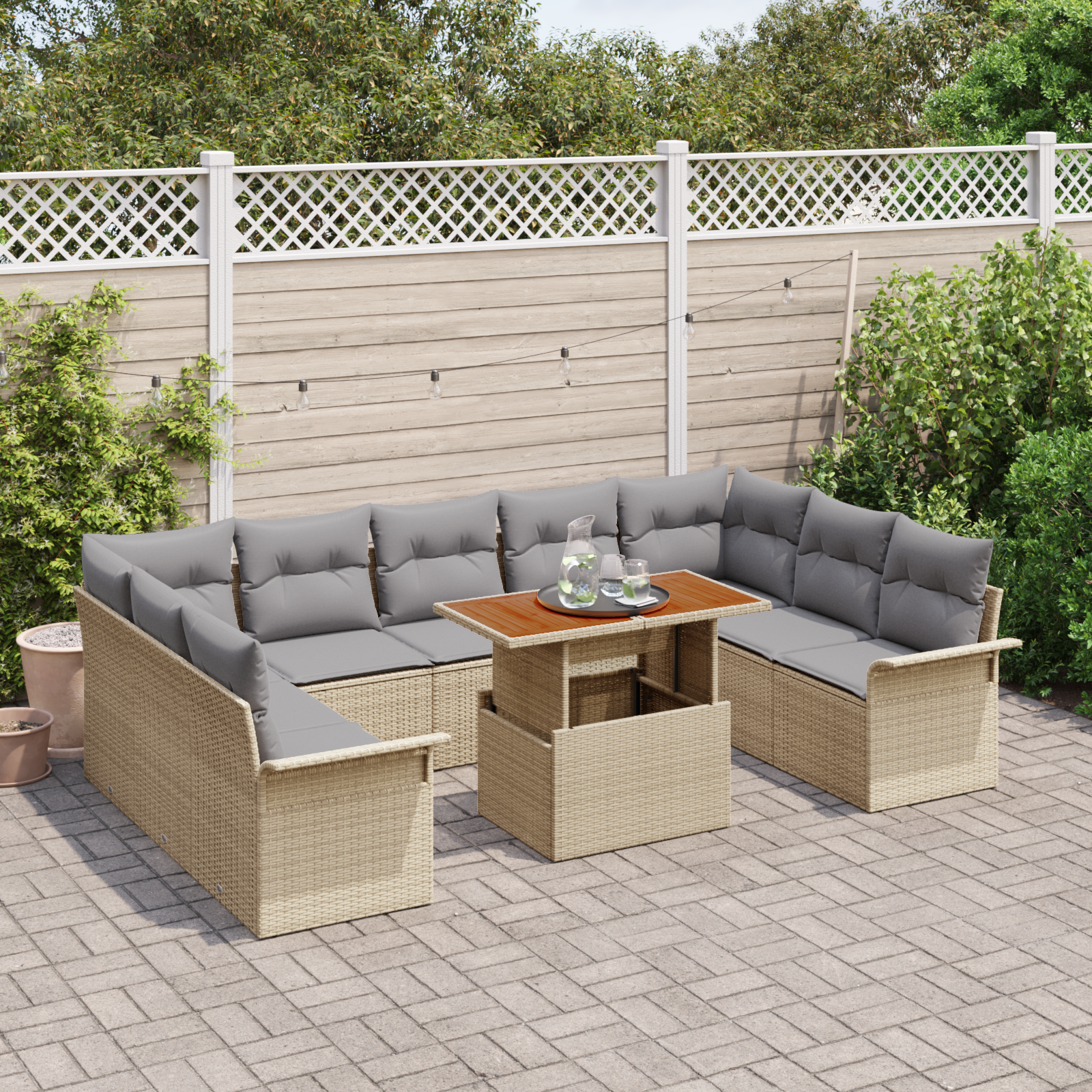 Thumbnail - vidaXL 10-tlg. Garten-Essgruppe mit Kissen Beige Poly Rattan Akazie