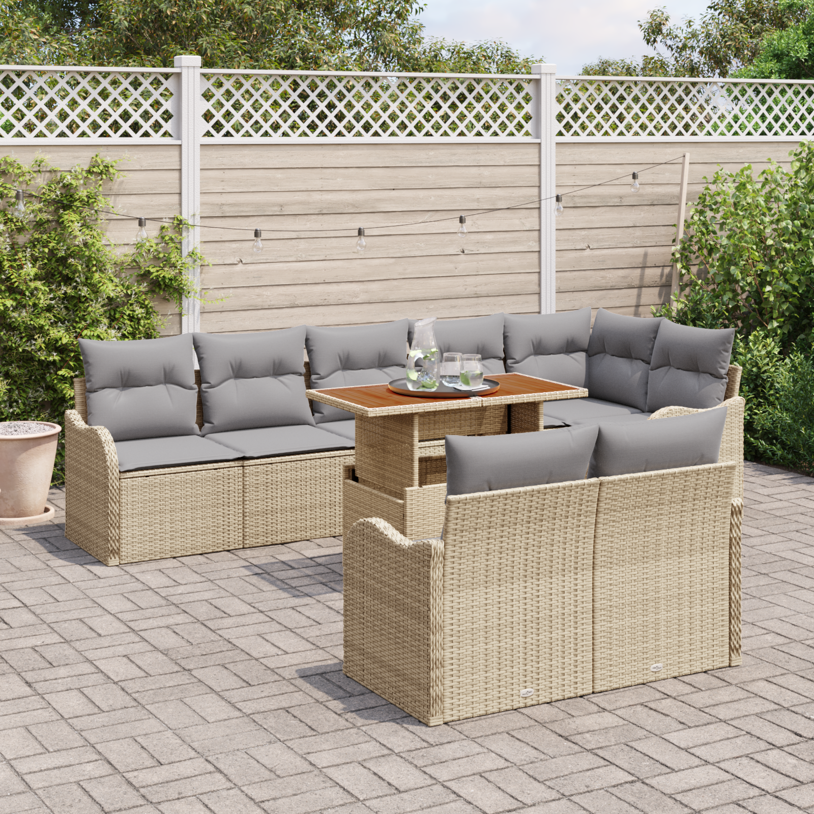 Tuin Sofa Set met kussen 9 pcs beige en lichtgrijs - Afbeelding 3