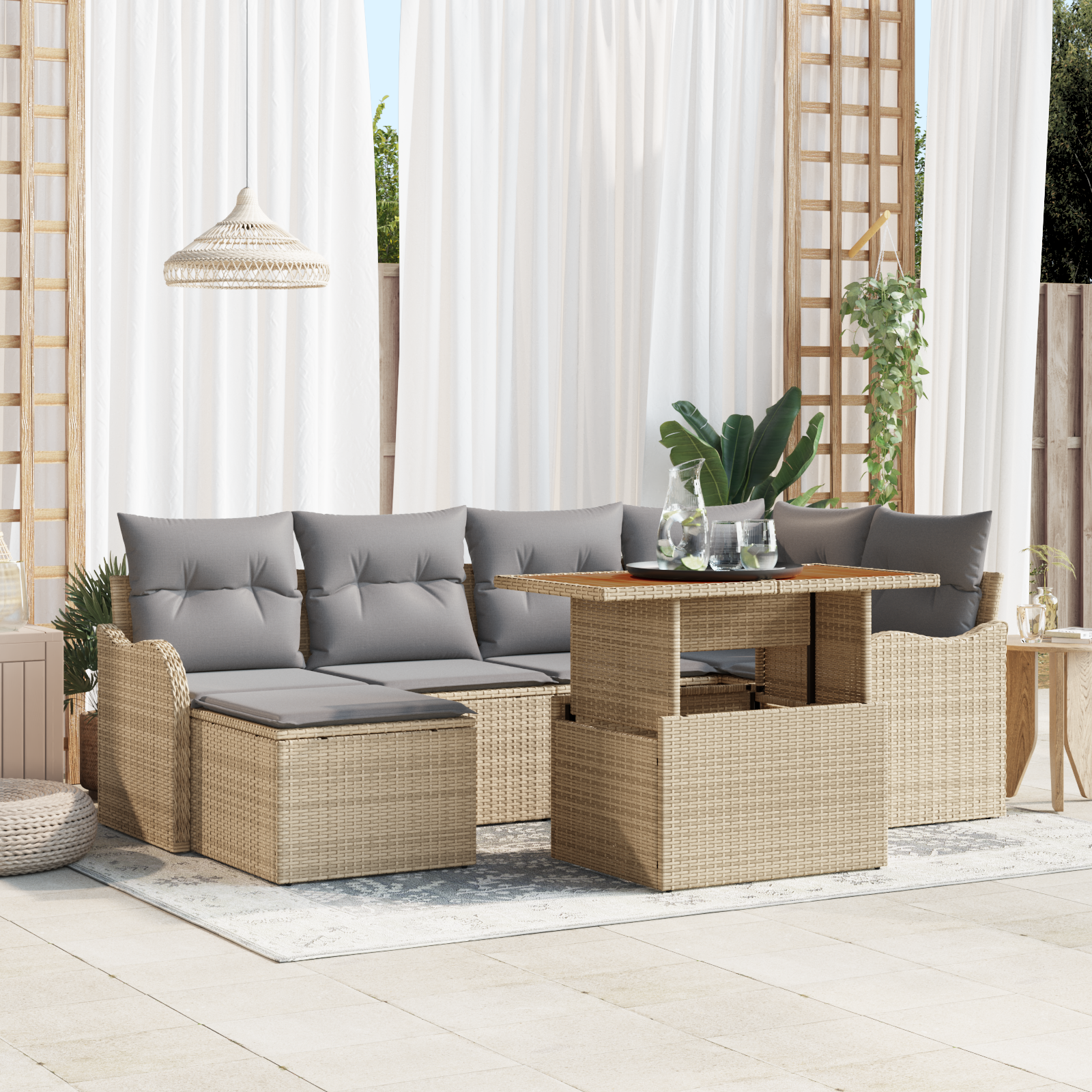 Thumbnail - vidaXL 7-teiliges Garten Sofa Set mit Kissen Beige Poly Rattan Akazie