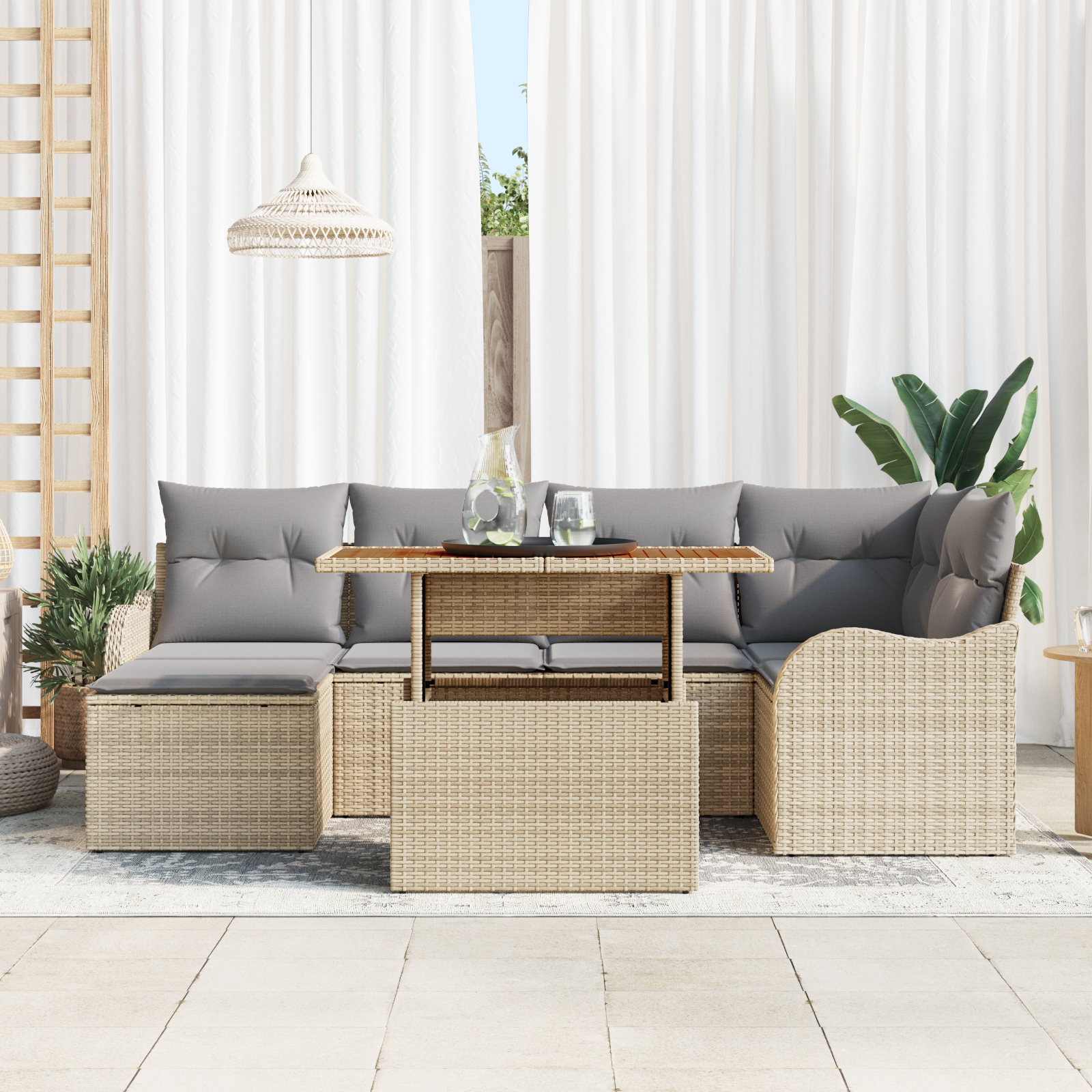 Thumbnail - vidaXL 7-teiliges Garten Sofa Set mit Kissen Beige Poly Rattan Akazie