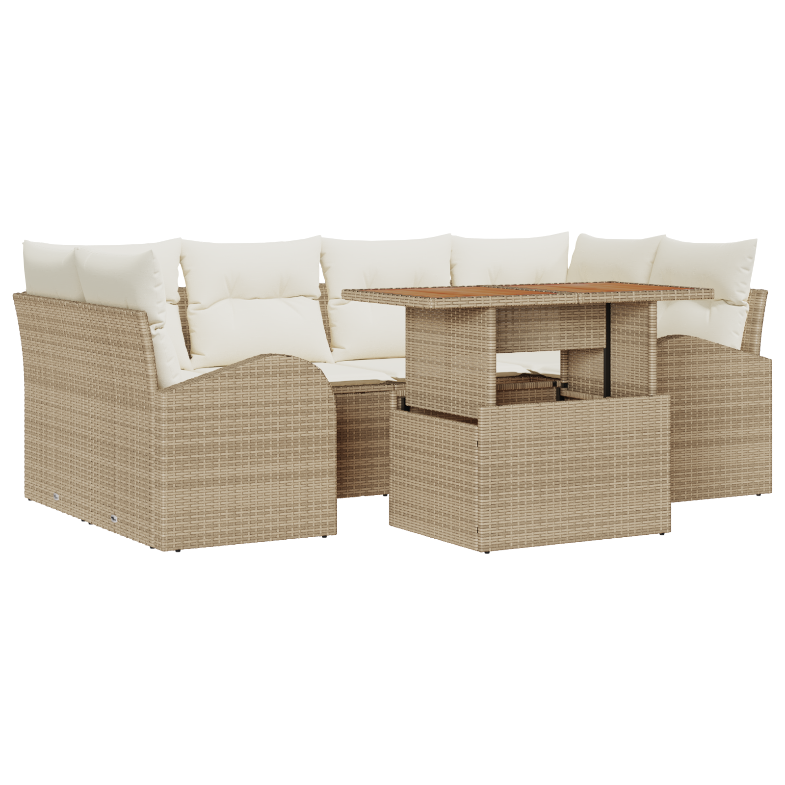 Thumbnail - vidaXL 7-tlg. Garten-Essgruppe mit Kissen Beige Poly Rattan Akazie