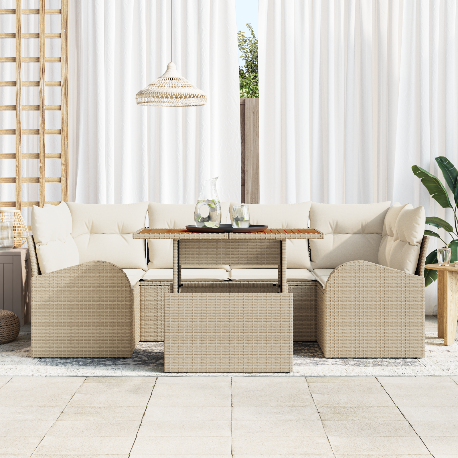 Thumbnail - vidaXL 7-tlg. Garten-Essgruppe mit Kissen Beige Poly Rattan Akazie