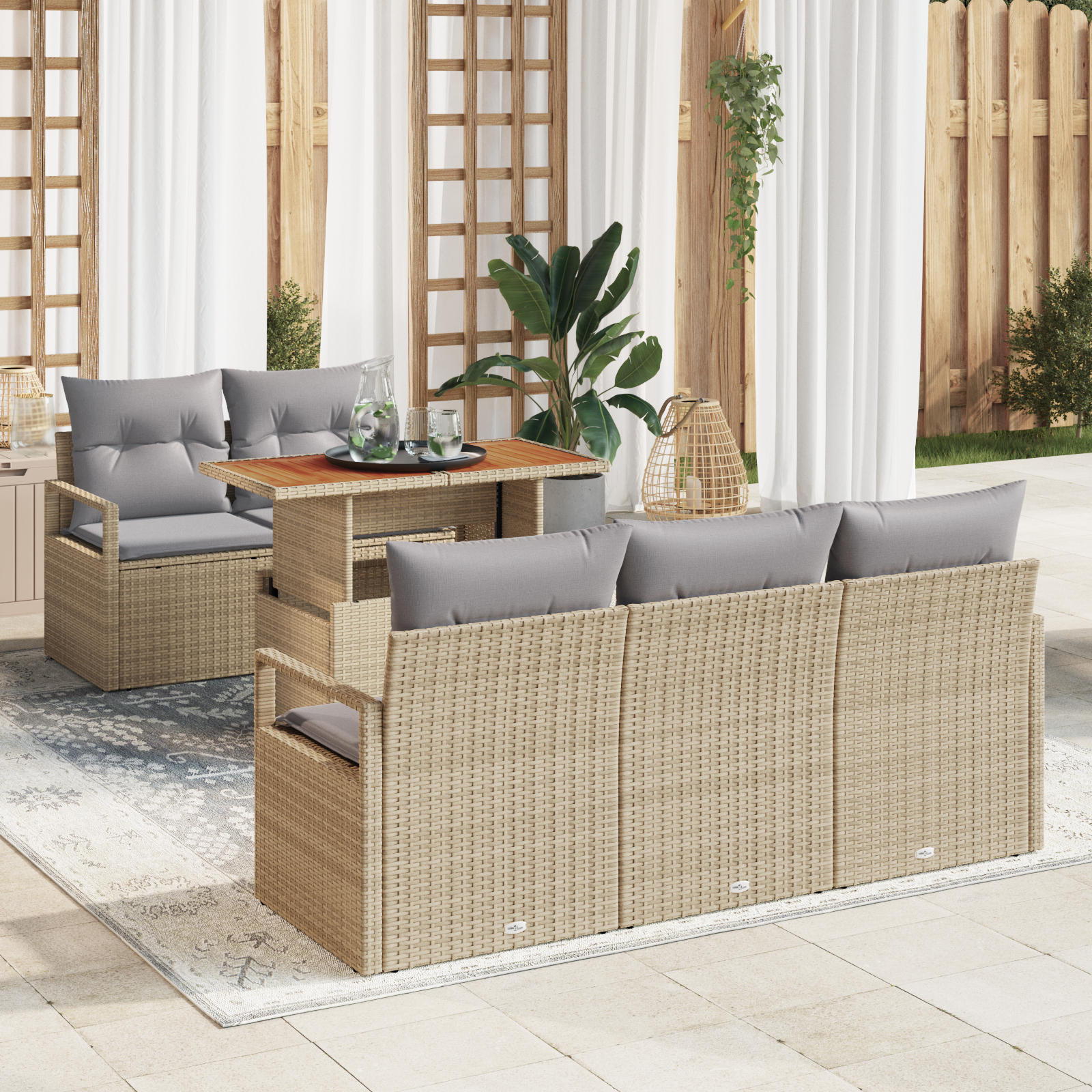 Conjunto de Sofá Jardim Almofadas 6 Peças Bege Poliratan Acácia, Sofá Jardim Almofadas Bege Poliratan Conjunto de Sofá Jardim Almofadas 6 Peças Bege Poliratan Acácia, Sofá Jardim Almofadas Bege Poliratan