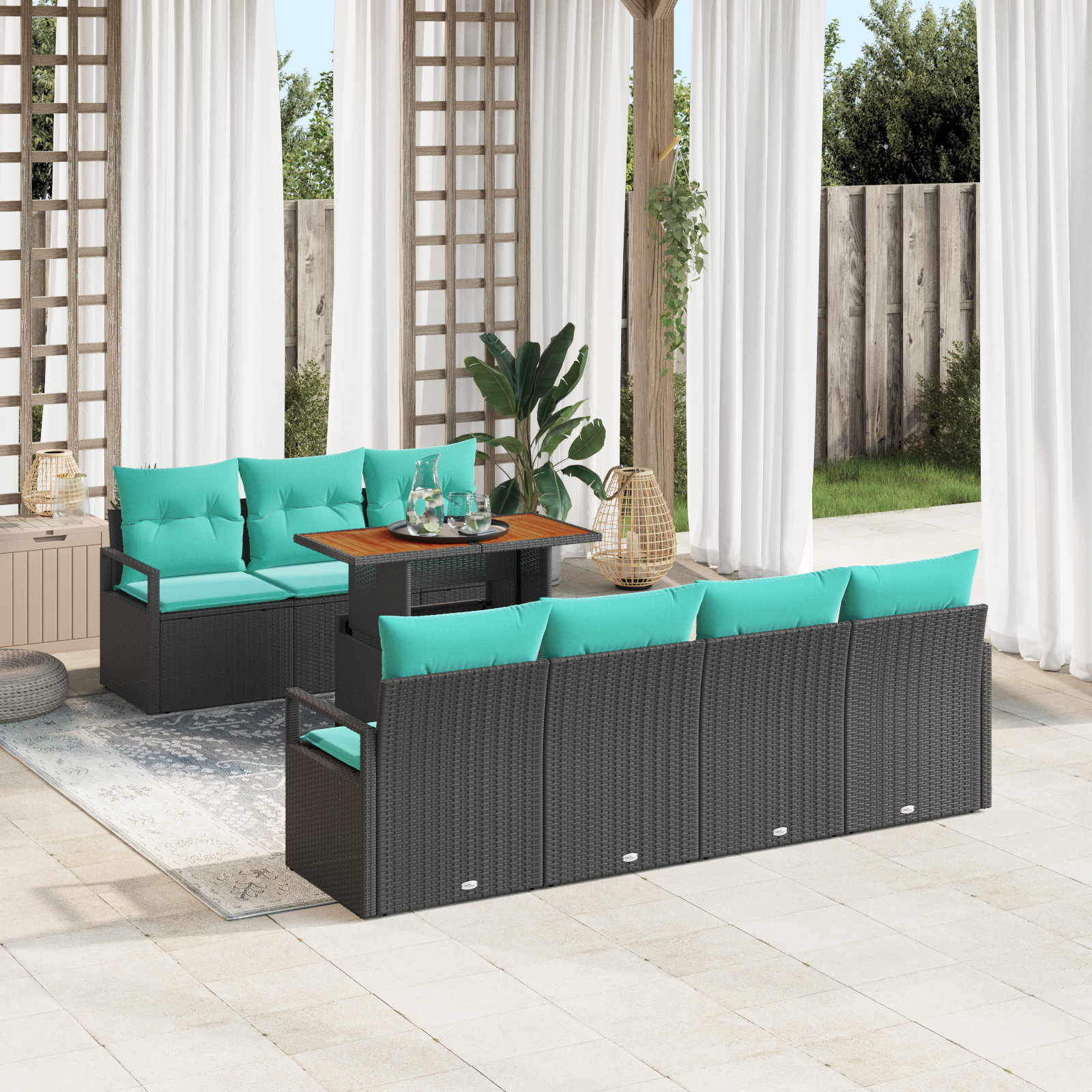 Tuin Sofa Set met kussen met kussen 8 pcs Zwart en Blauwgroen - Afbeelding 2
