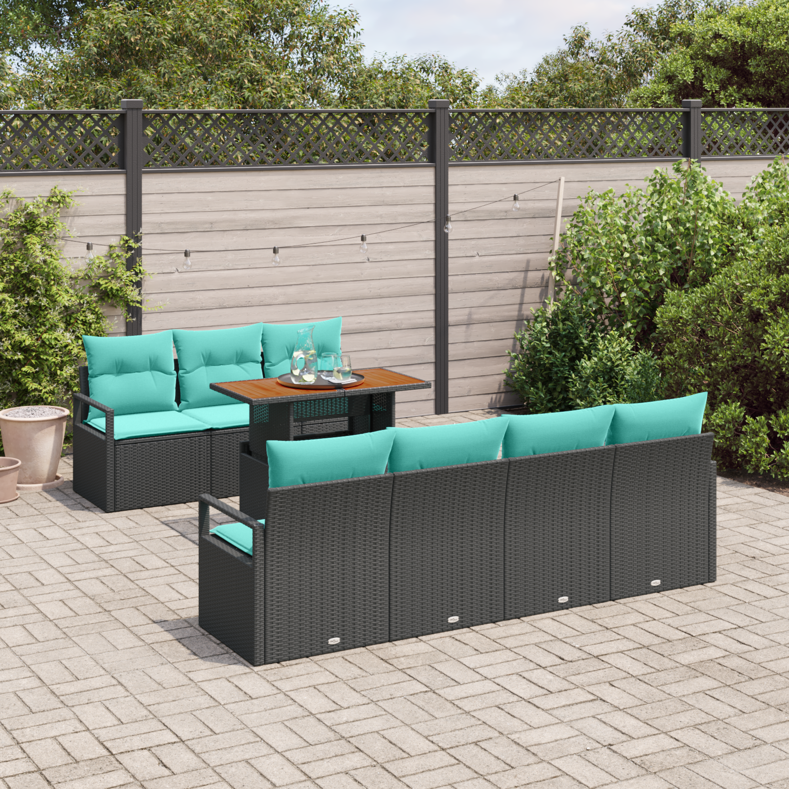 Tuin Sofa Set met kussen met kussen 8 pcs Zwart en Blauwgroen - Afbeelding 3