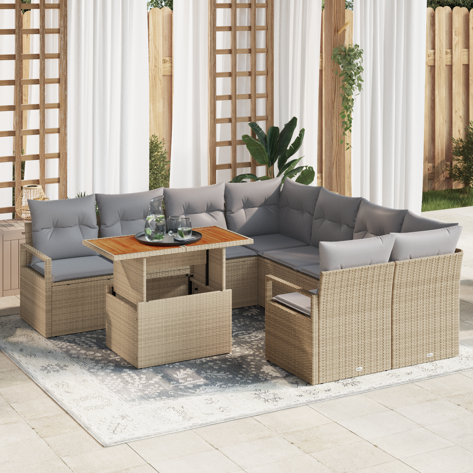 Thumbnail - vidaXL Garten Sofa Set mit Kissen 9 pcs Beige und Grau Groß