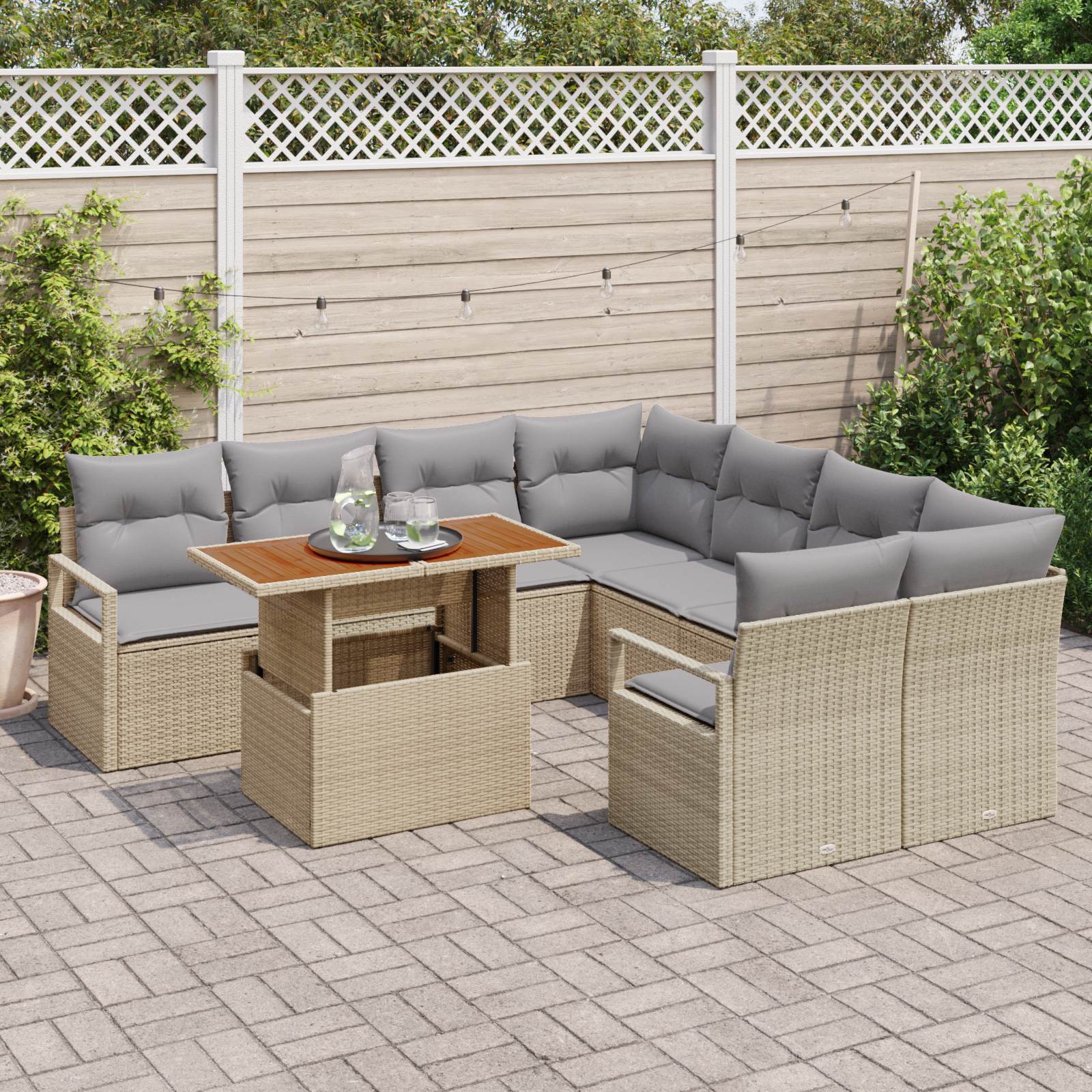 Thumbnail - vidaXL Garten Sofa Set mit Kissen 9 pcs Beige und Grau Groß