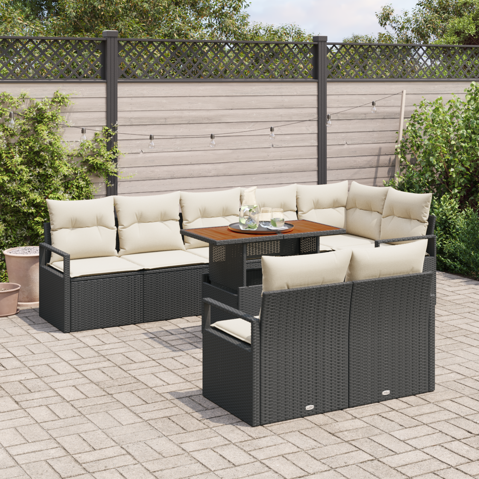Tuin Sofa Set met kussen met kussen 9 pcs Zwart en Crème - Afbeelding 3