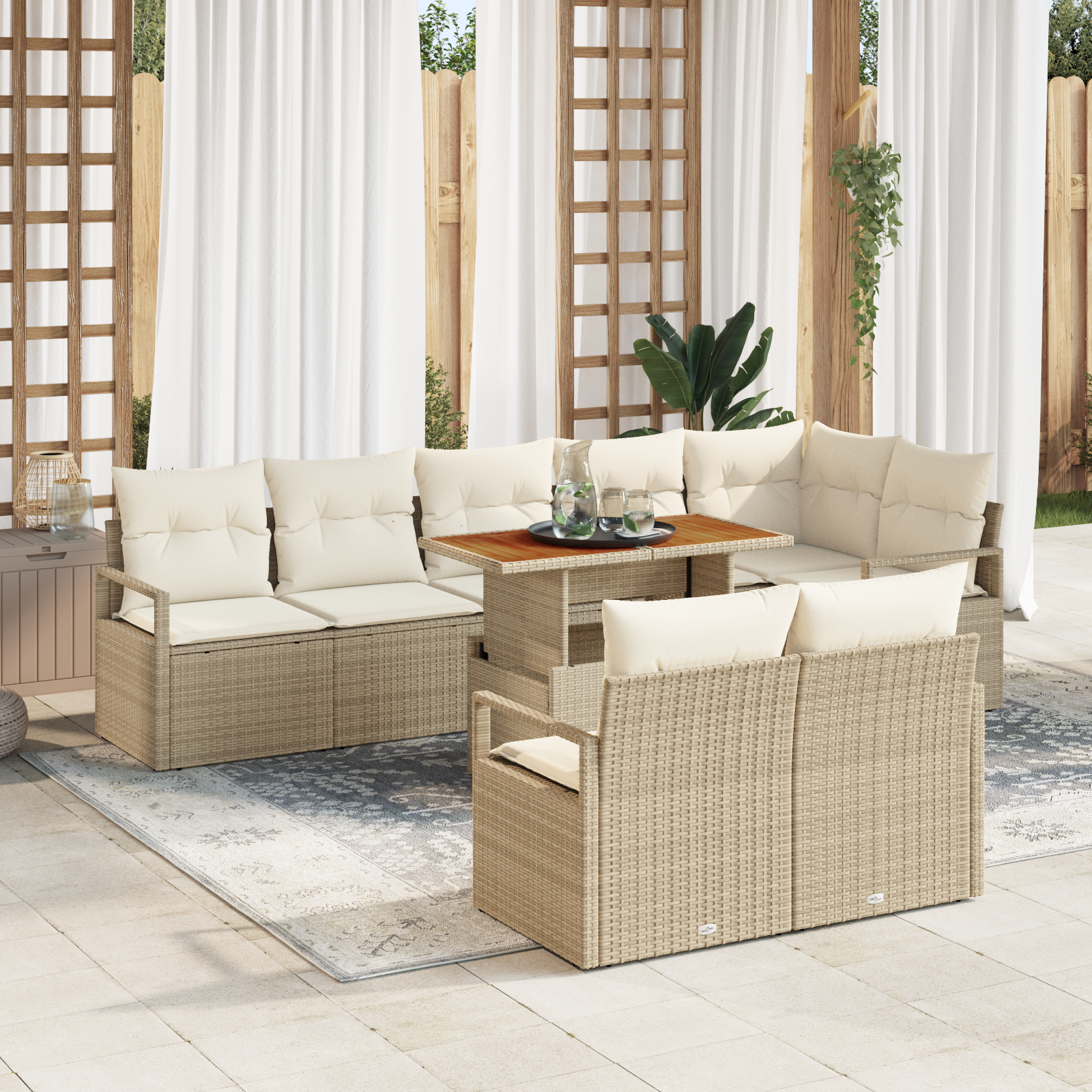 Thumbnail - vidaXL 9-teiliges Garten Sofa Set mit Kissen Beige Poly Rattan Akazie