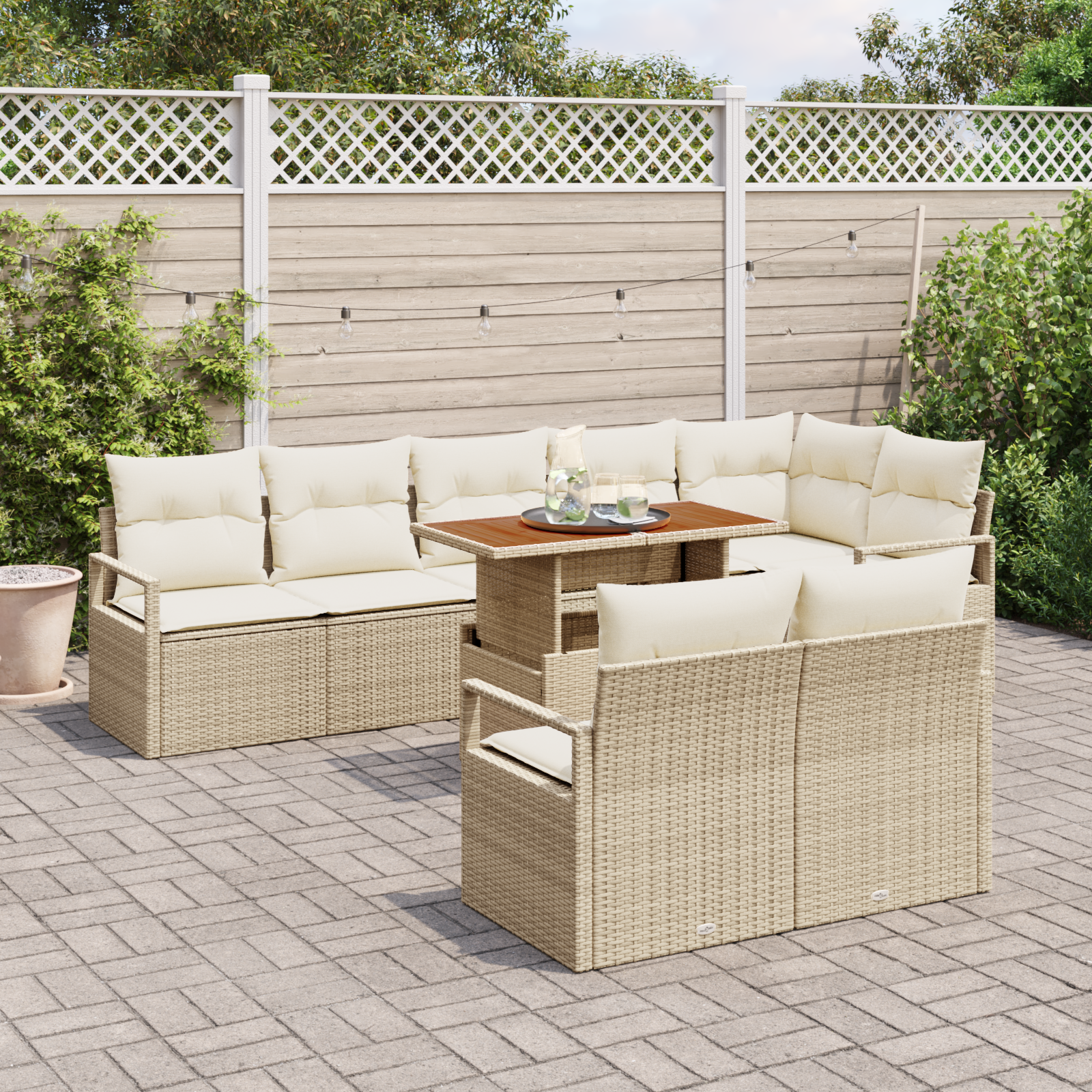 Thumbnail - vidaXL 9-teiliges Garten Sofa Set mit Kissen Beige Poly Rattan Akazie
