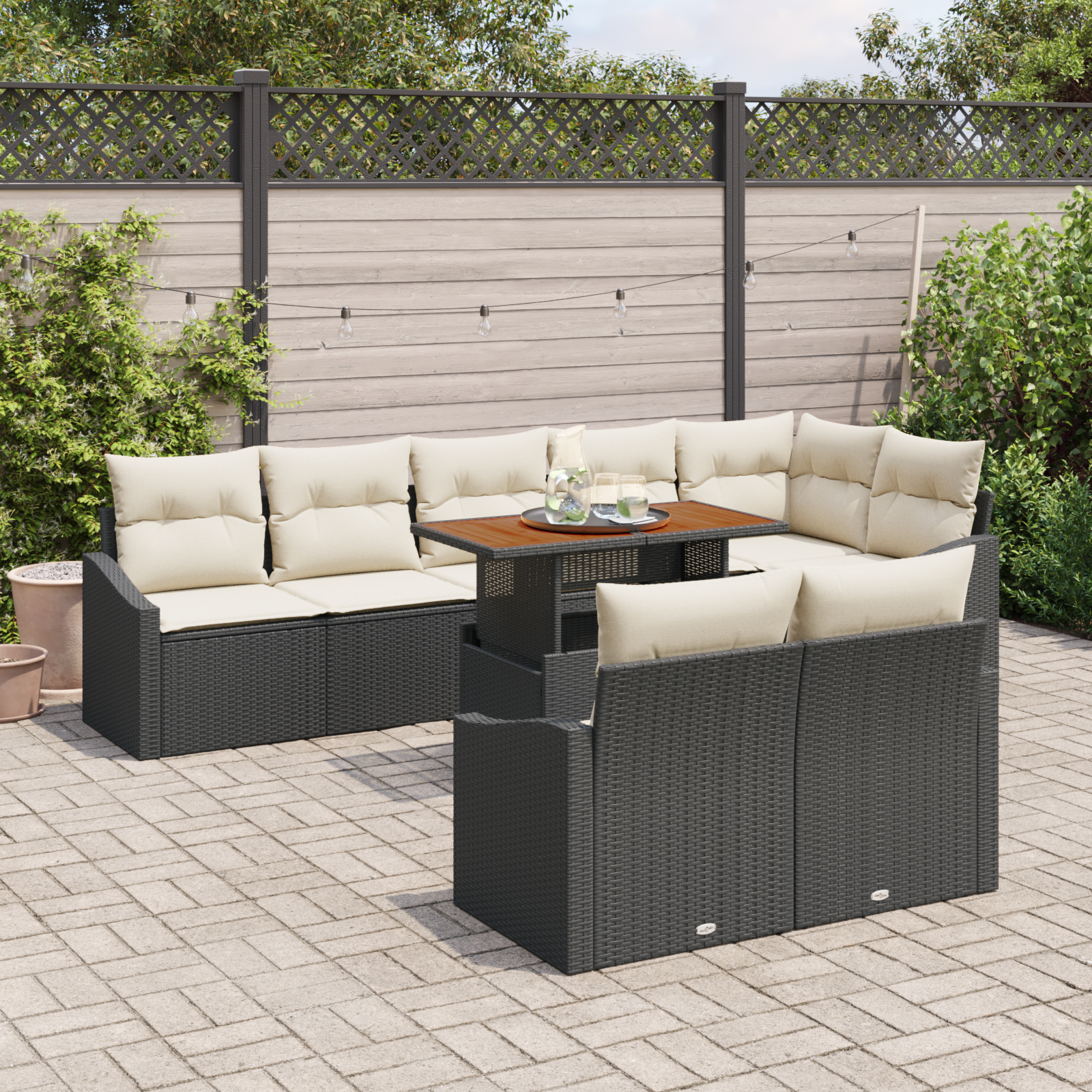 Tuin Sofa Set met kussen met kussen 9 pcs Zwart en Crème - Afbeelding 3