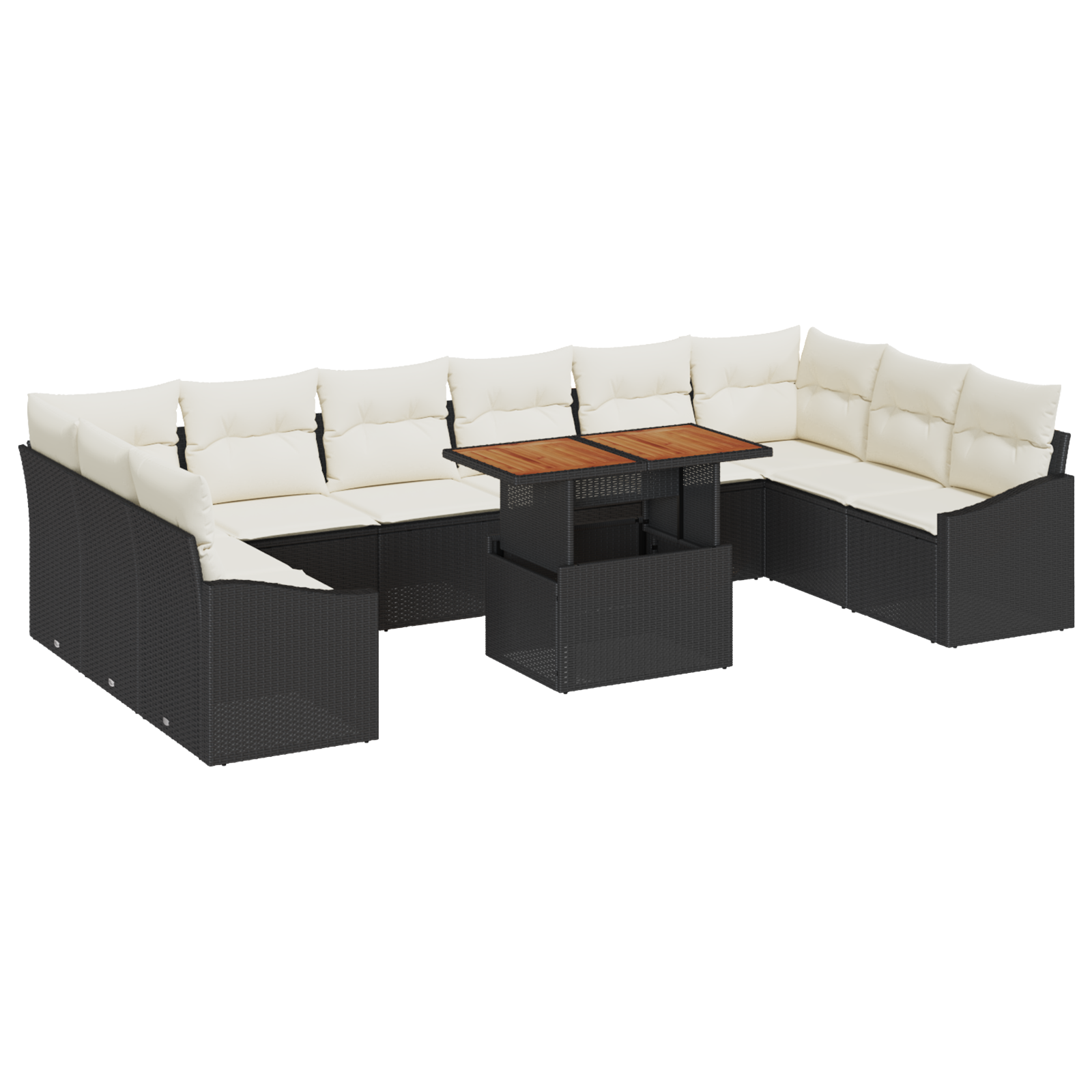 Thumbnail - vidaXL 11-teiliges Garten Esstischset mit Kissen Schwarz Poly Rattan Akazie
