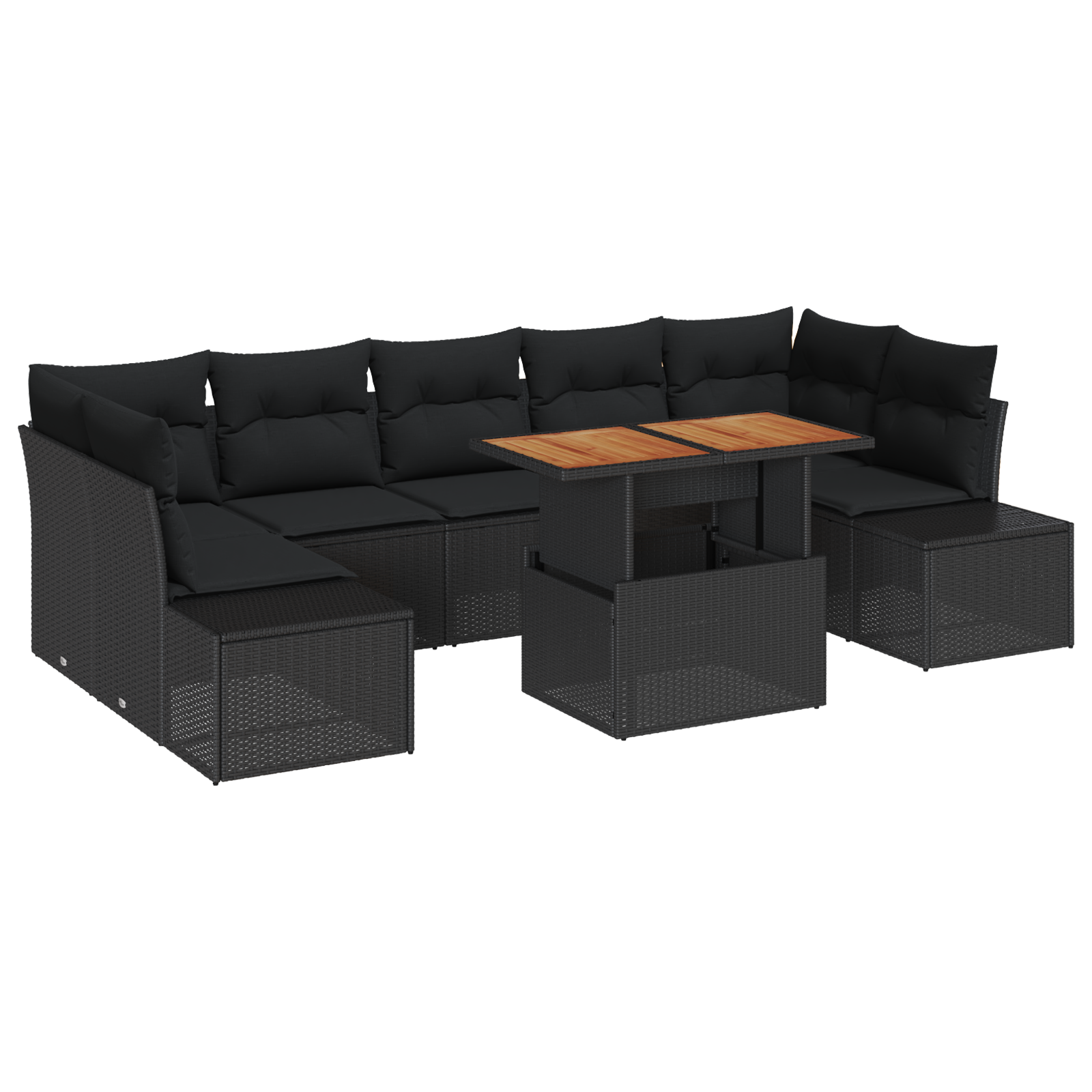 Thumbnail - vidaXL 8-teiliges Garten-Esszimmer Set mit Kissen in Schwarz aus Poly Rattan und Akazie