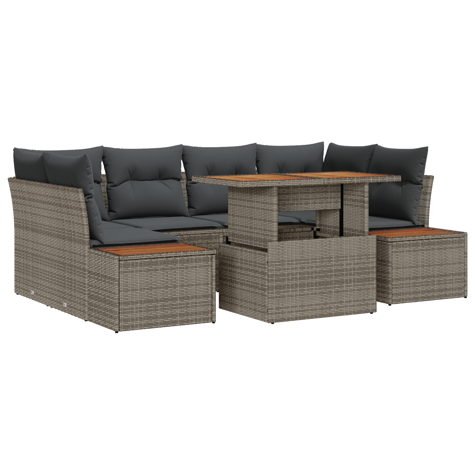 Thumbnail - vidaXL 7-tlg. Garten-Essgruppe mit Kissen Grau Poly Rattan Akazie