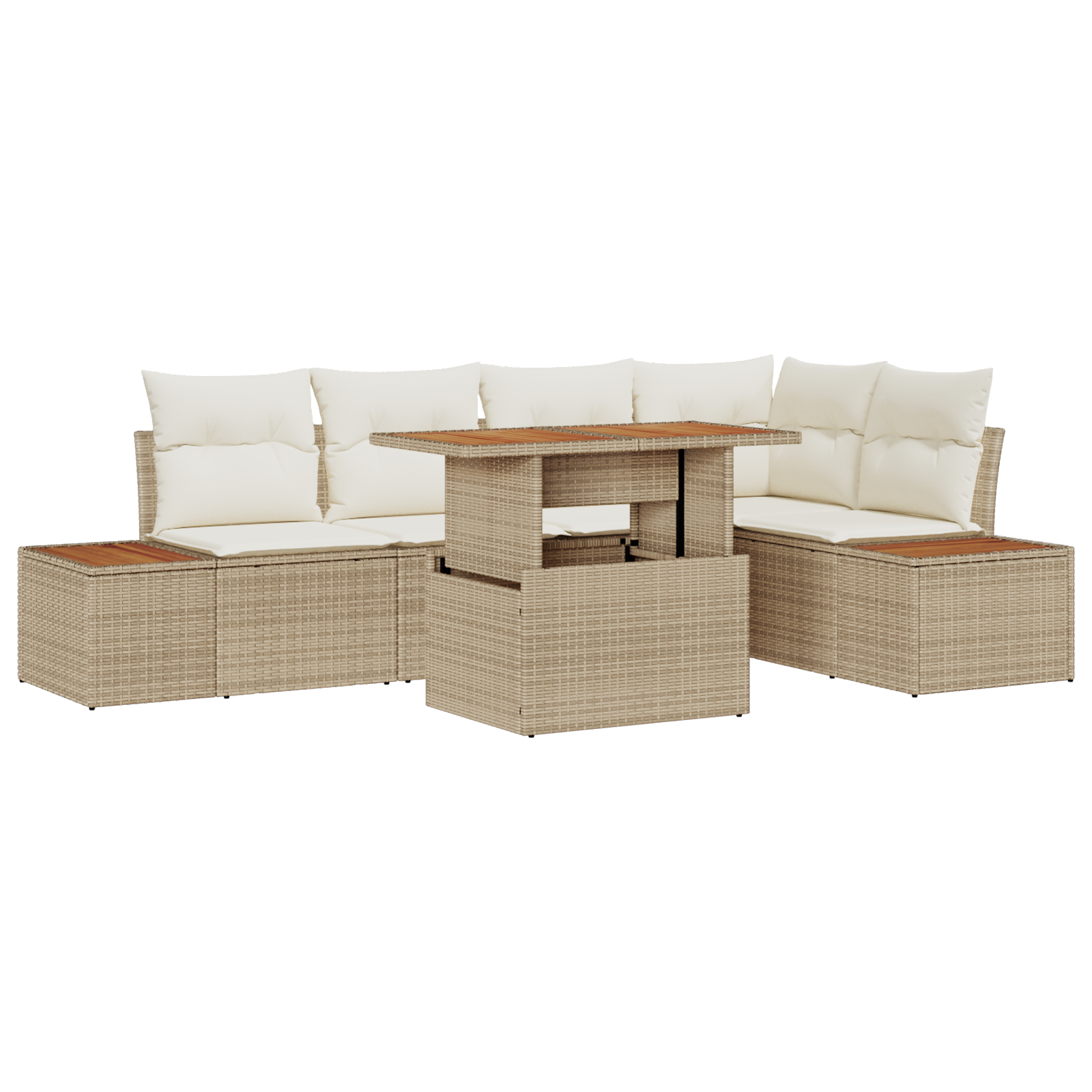Thumbnail - vidaXL 6-teiliges Garten-Esszimmer-Set mit Kissen in Beige aus Poly Rattan und Akazie