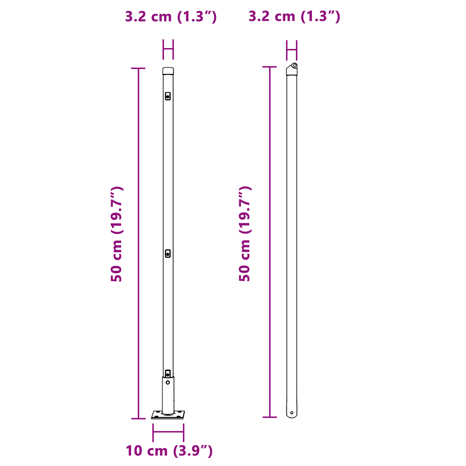 Fence Posts with Base Plates 26 pcs Ø32mm 50cm Galvanised Steel - Image 9