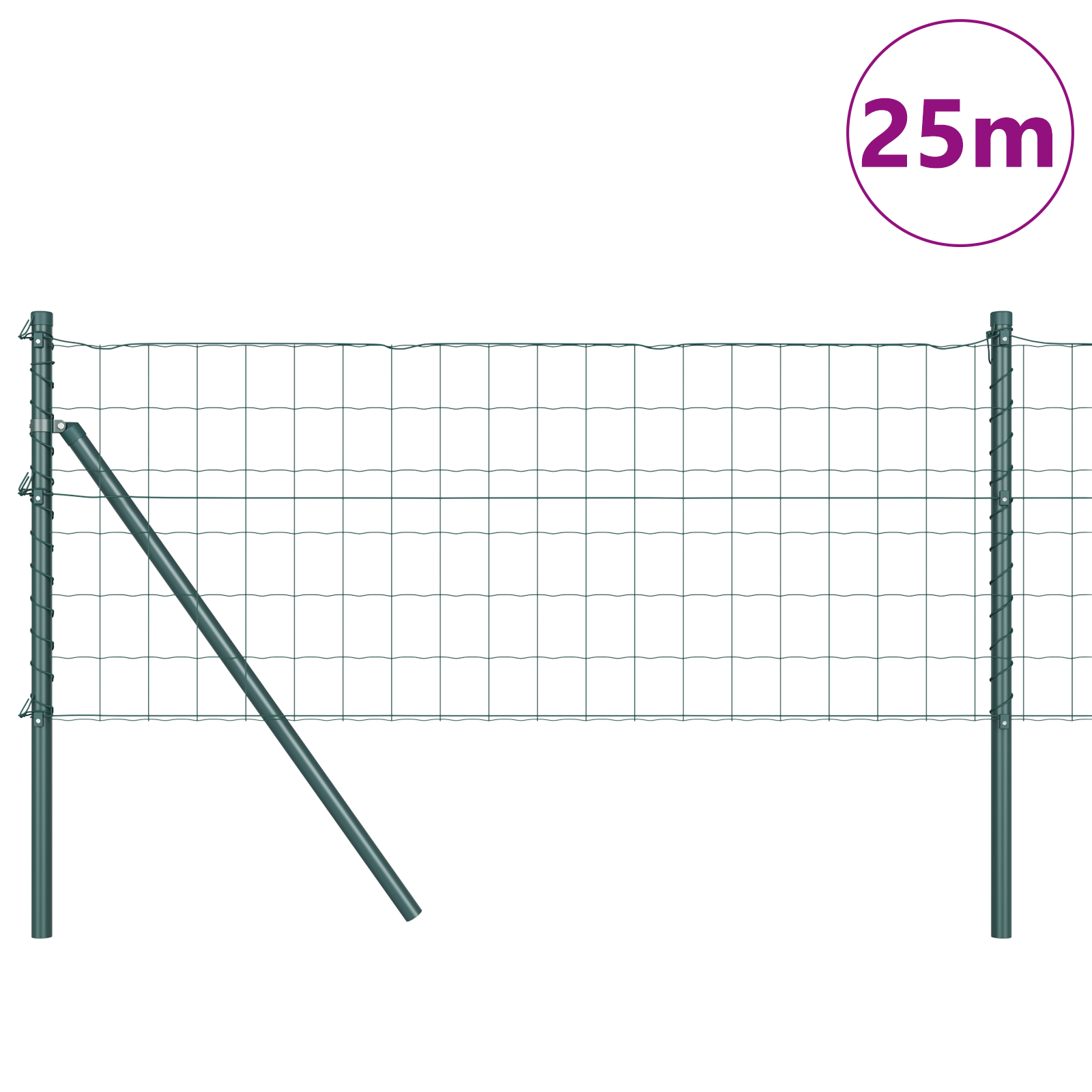Euro Fence with 13 Posts 0.6x25 m Galvanised Steel Green - Image 3