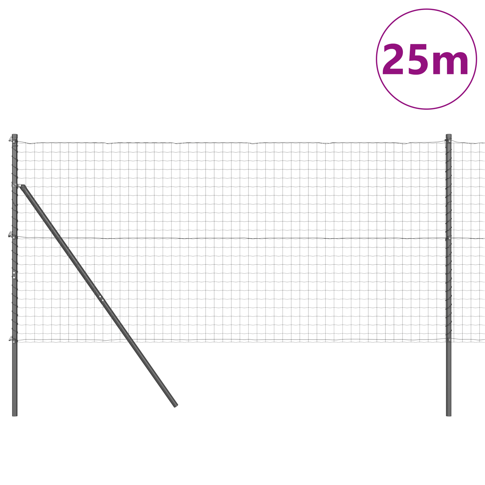 Euro Fence with 13 Posts 1x25 m Galvanised Steel Grey - Image 3