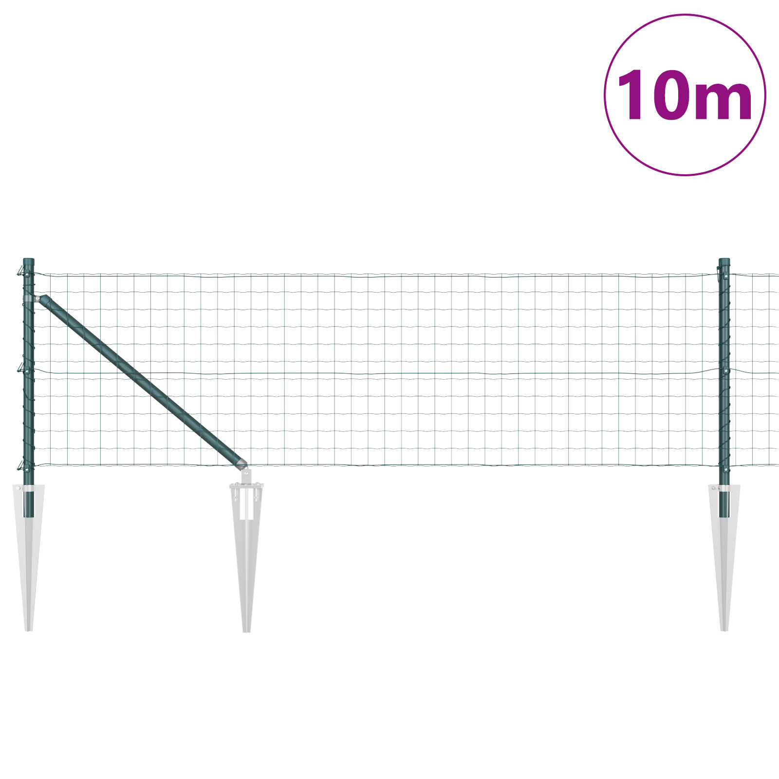 Euro Fence with 7 Spike Posts 0.8x10 m Galvanised Steel Green - Image 3