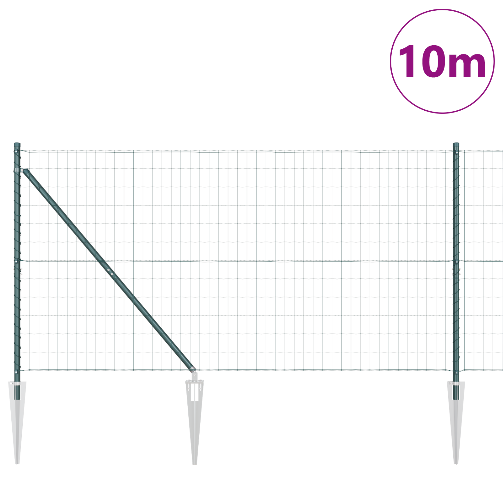 Euro Fence with 7 Spike Posts 1.4x10 m Galvanised Steel Green - Image 3